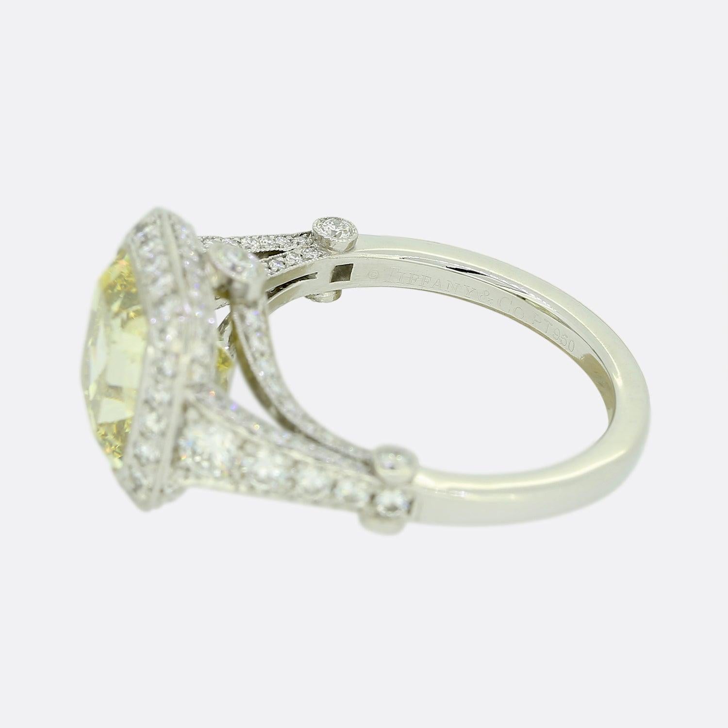 Tiffany & Co. Legacy 4.00 Carat Fancy Intense Yellow Diamond Engagement Ring In Excellent Condition For Sale In London, GB