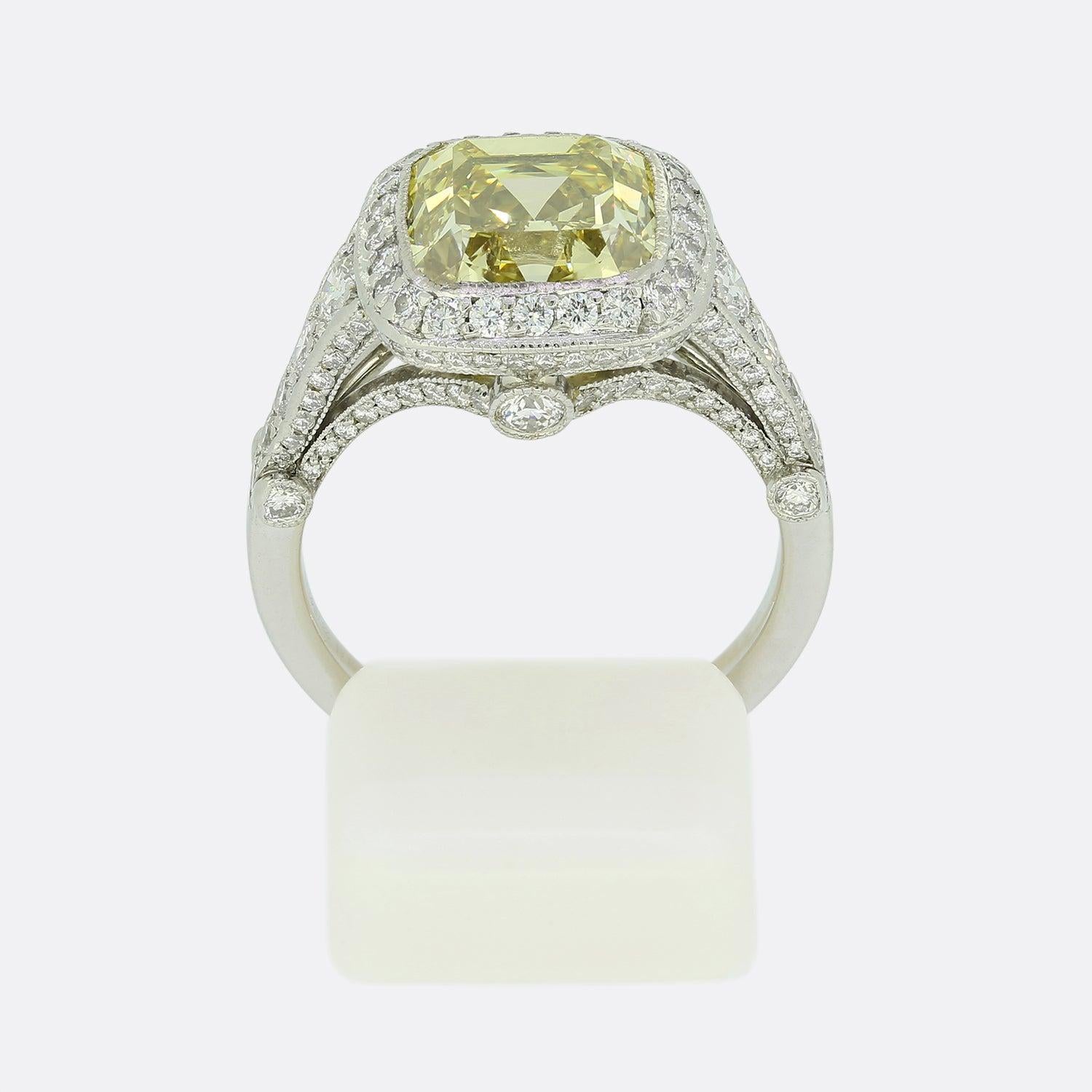 Tiffany & Co. Legacy 4.00 Carat Fancy Intense Yellow Diamond Engagement Ring For Sale 1