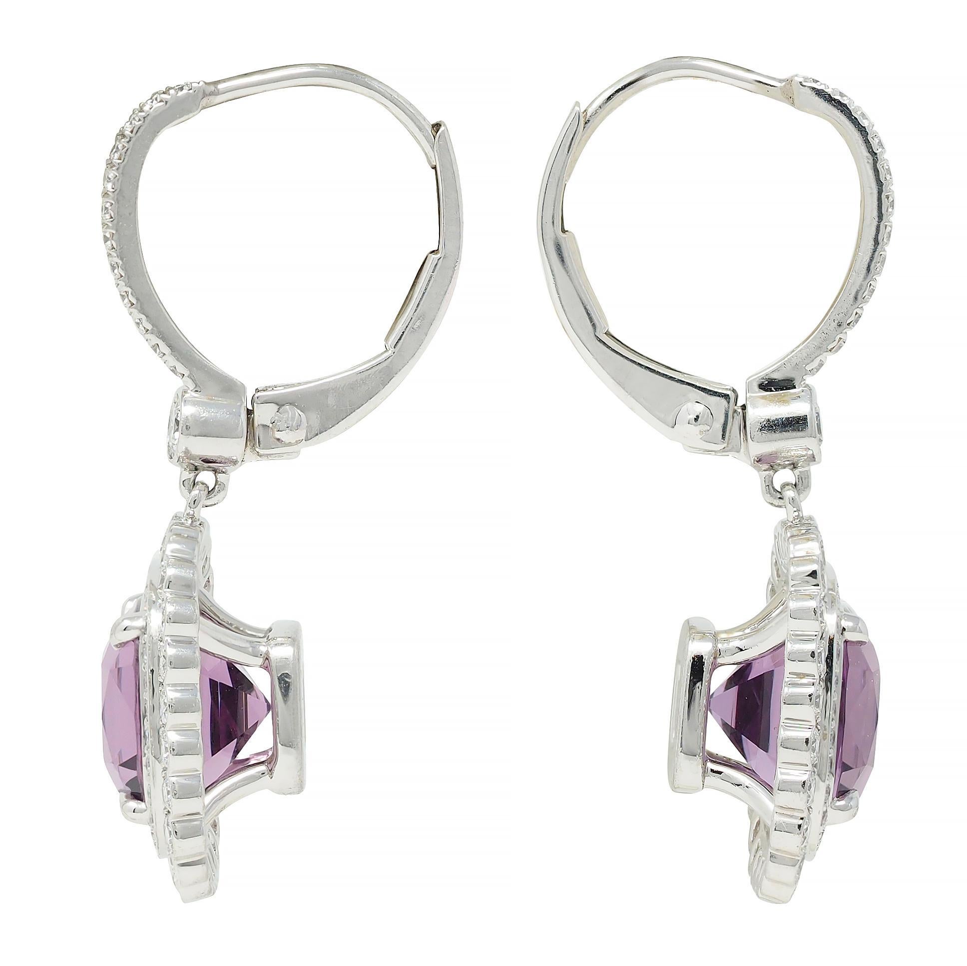 Cushion Cut Tiffany & Co. Legacy 4.88 CTW Spinel Diamond Platinum Drop Earrings For Sale