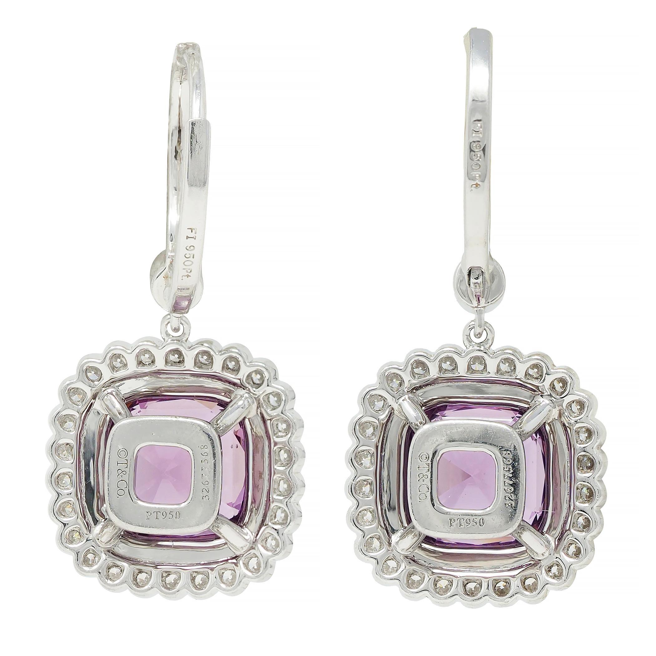 Tiffany & Co. Legacy 4.88 CTW Spinel Diamond Platinum Drop Earrings In Excellent Condition For Sale In Philadelphia, PA