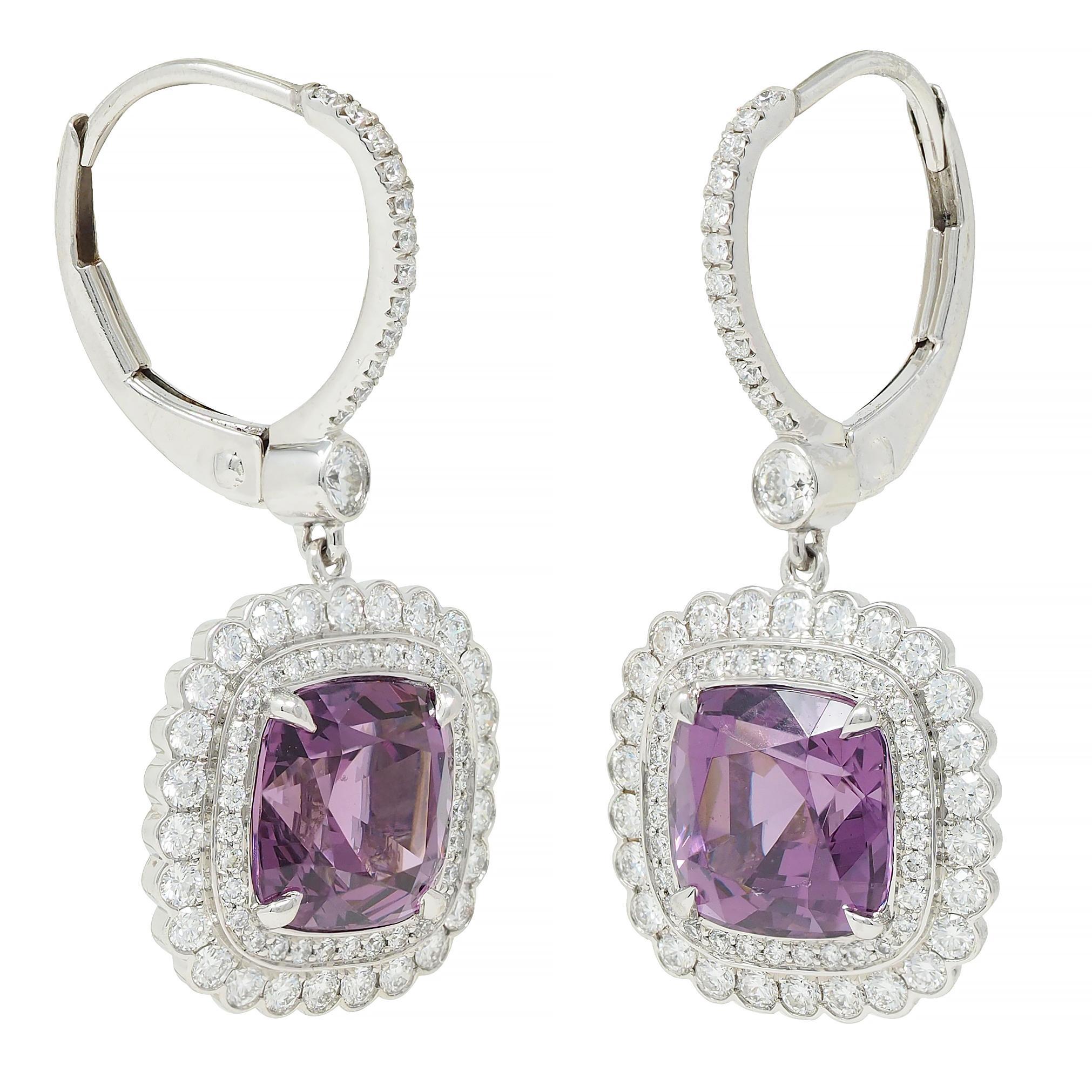 Women's or Men's Tiffany & Co. Legacy 4.88 CTW Spinel Diamond Platinum Drop Earrings For Sale