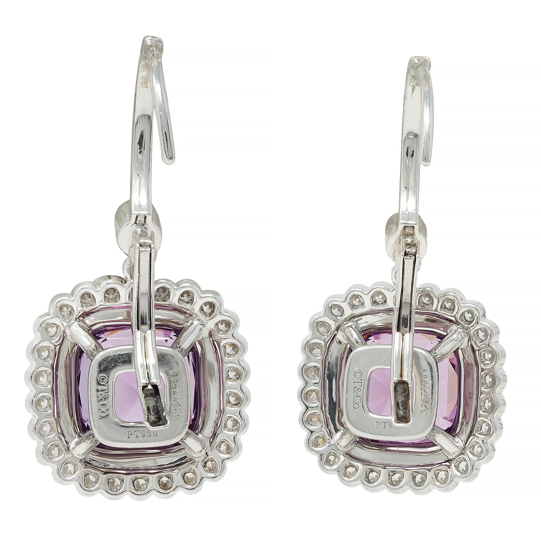 Tiffany & Co. Legacy 4.88 CTW Spinel Diamond Platinum Drop Earrings For Sale 2