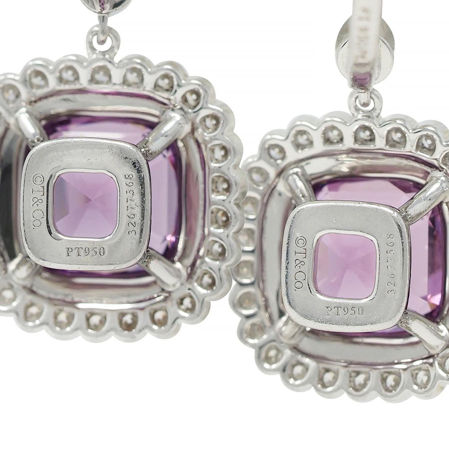 Tiffany & Co. Legacy 4.88 CTW Spinel Diamond Platinum Drop Earrings For Sale 3