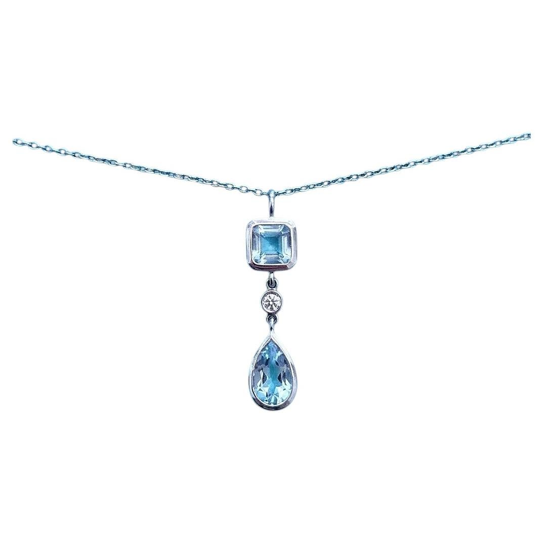Tiffany & Co. Legacy Aigue-marine Diamant Collier Lariat en or blanc 18K
