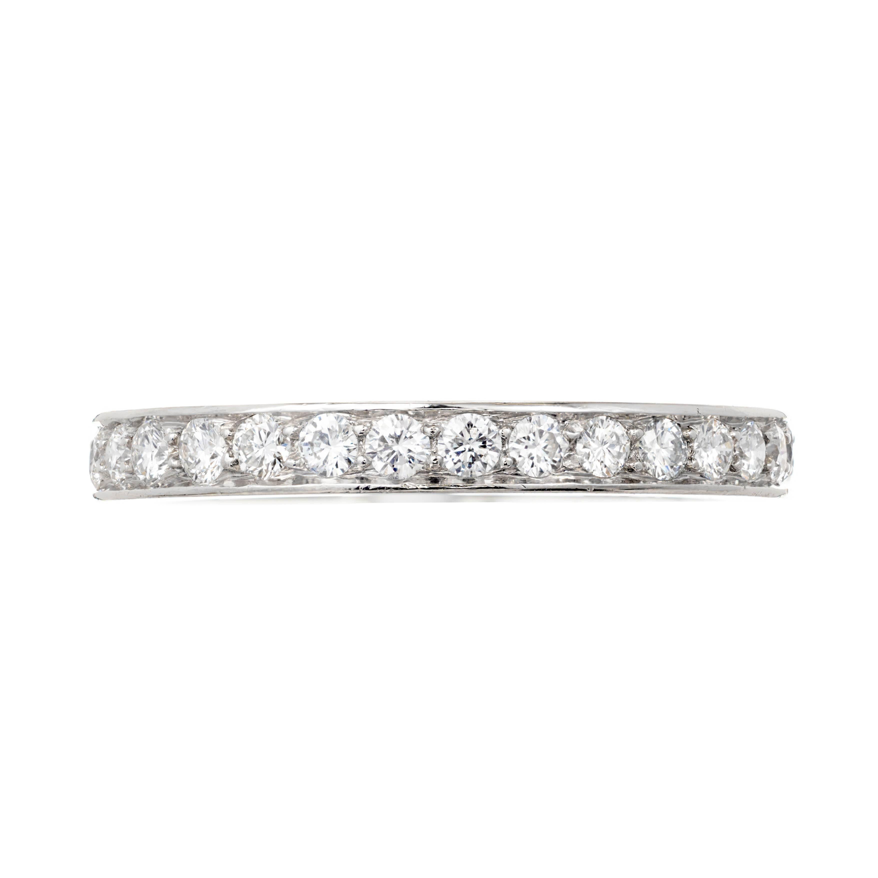 Tiffany & Co Legacy Bead Set Diamond eternity wedding band ring with bright sparkly full cut diamonds all around.

31 round diamonds ideal full cut diamonds F VS approximate .60 carats
Size 5.75
Platinum
3.3 Grams
Stamped: Irid Plat
Hallmark: