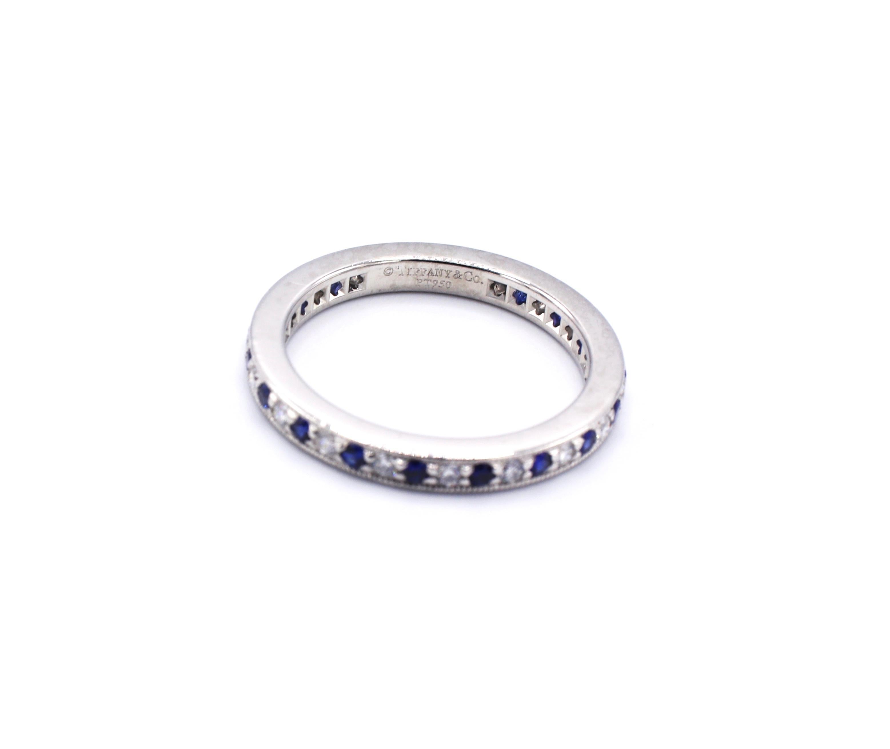 Round Cut Tiffany & Co. Legacy Collection Platinum Diamond and Sapphire Band Ring