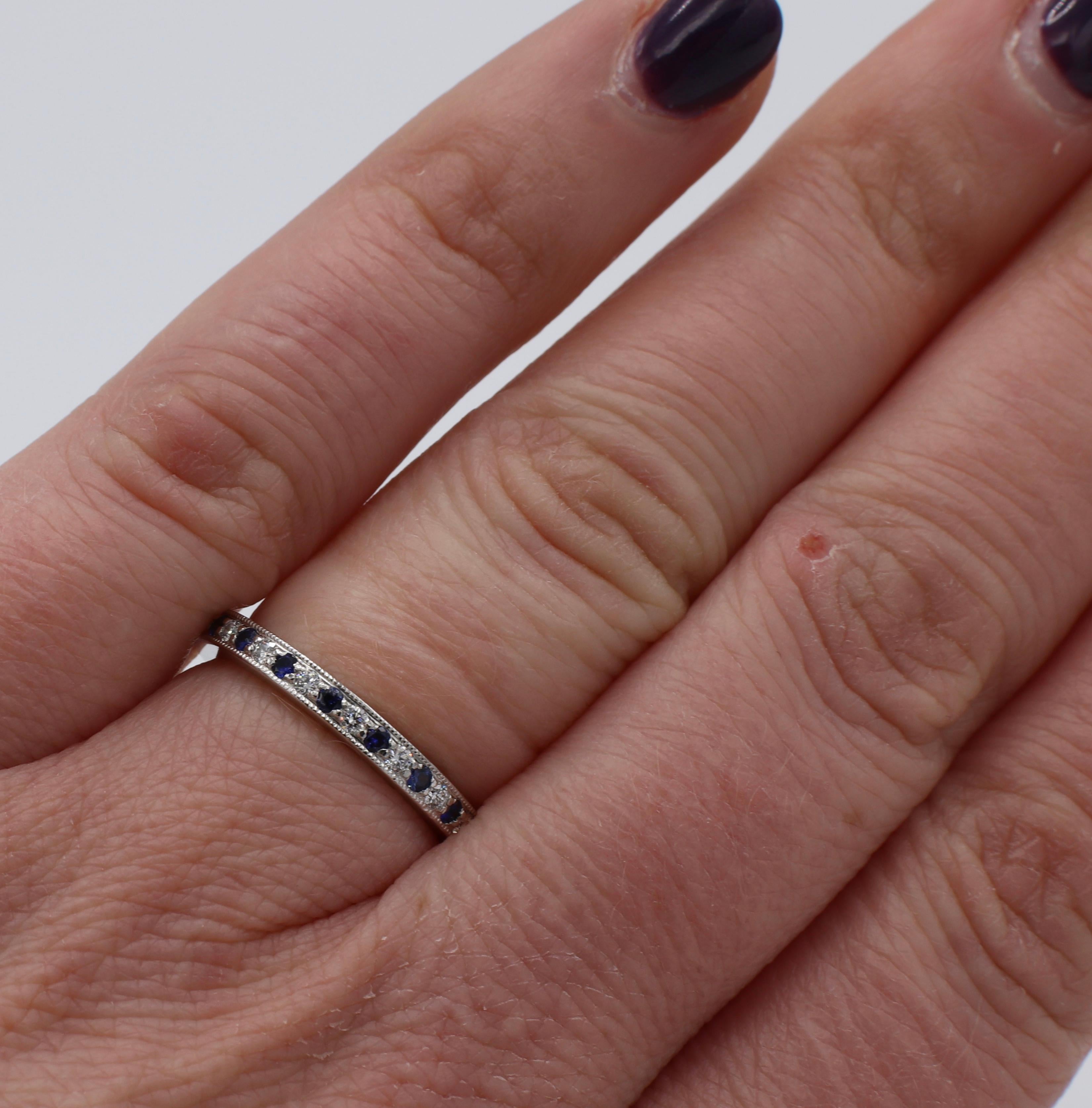 Tiffany & Co. Legacy Collection Platinum Diamond and Sapphire Band Ring In Good Condition In  Baltimore, MD