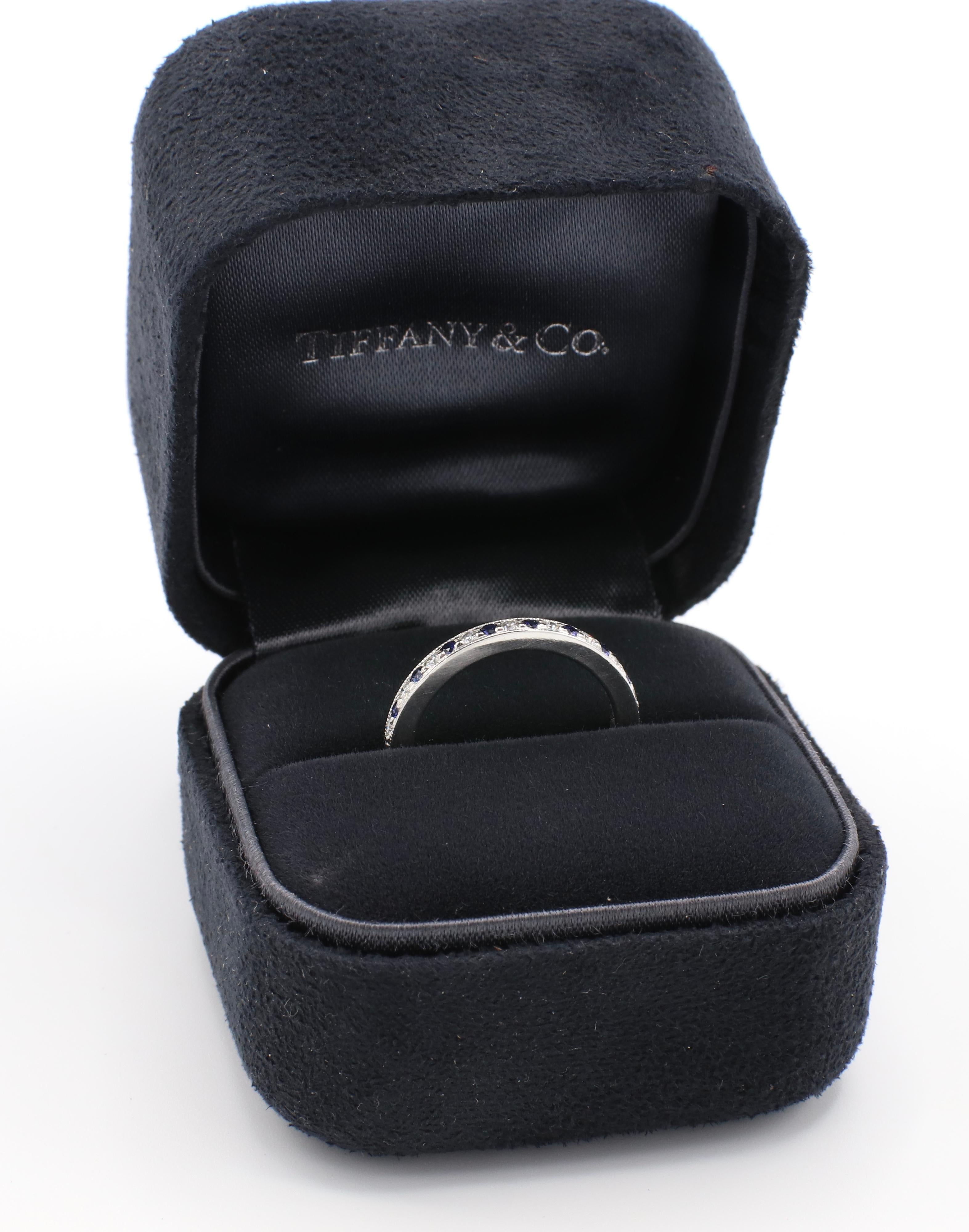 Tiffany & Co. Legacy Collection Platinum Diamond and Sapphire Band Ring 2