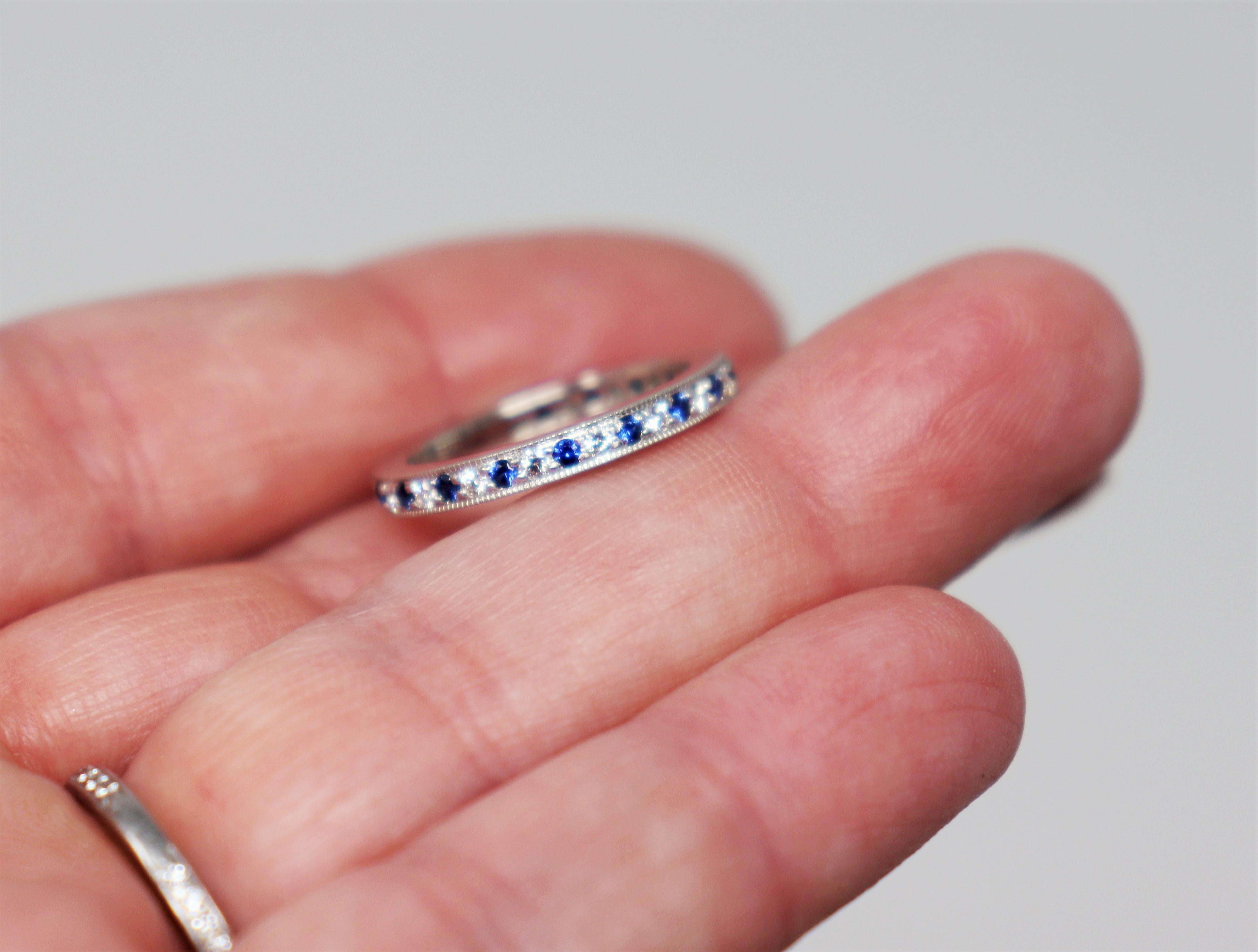 Round Cut Tiffany & Co. Legacy Collection Sapphire/ Diamond Eternity Band Ring in Platinum