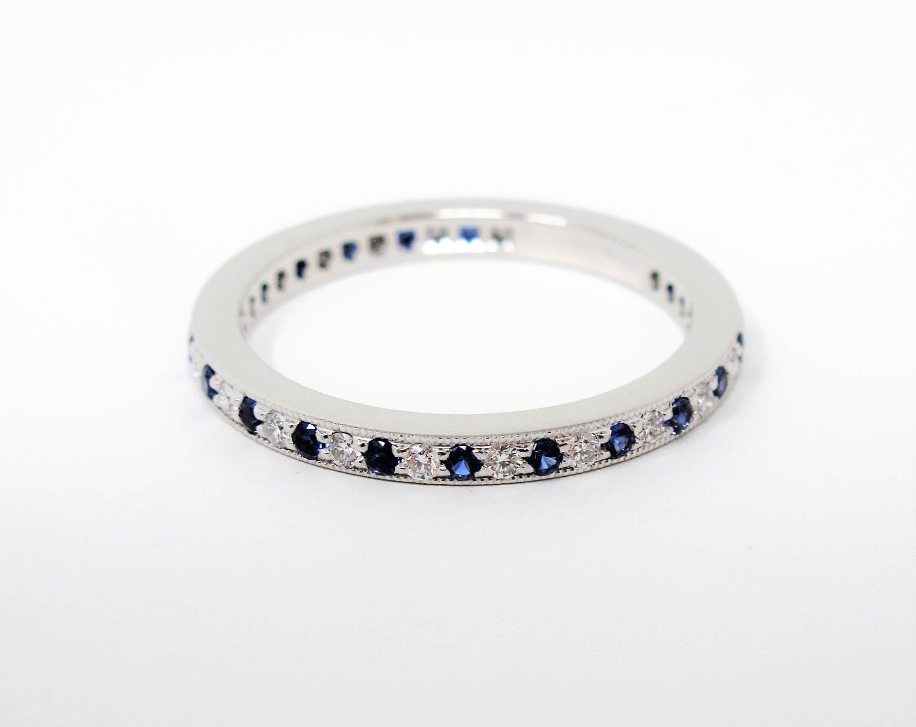 Tiffany & Co. Legacy Collection Sapphire/ Diamond Eternity Band Ring in Platinum In Good Condition In Scottsdale, AZ