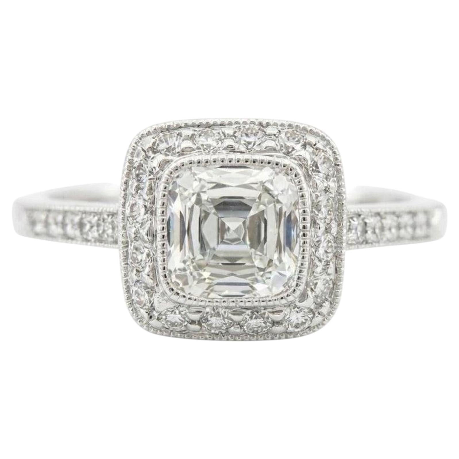 Tiffany & Co. Legacy Cushion Cut Diamond Halo Engagement Ring 1.45 Carat For Sale