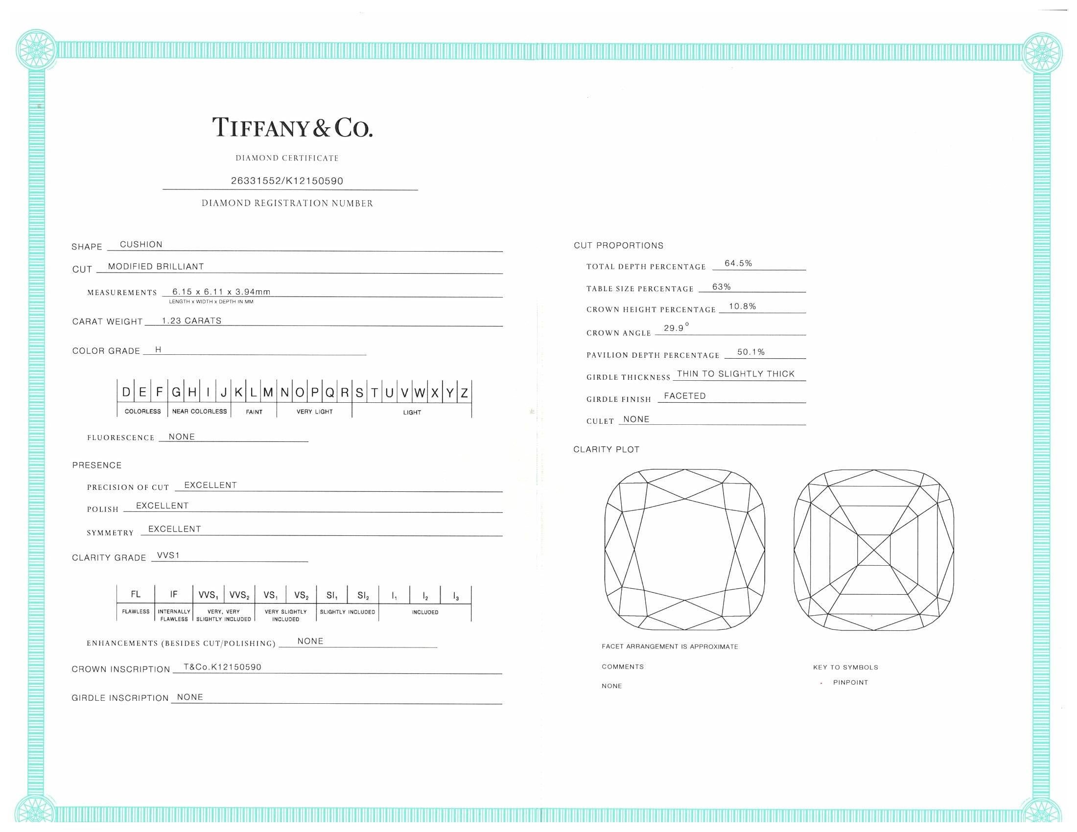 Tiffany & Co. Legacy Cushion Diamond Engagement Ring 1.56ct Ttl, HVVS1 Ex Cut 3