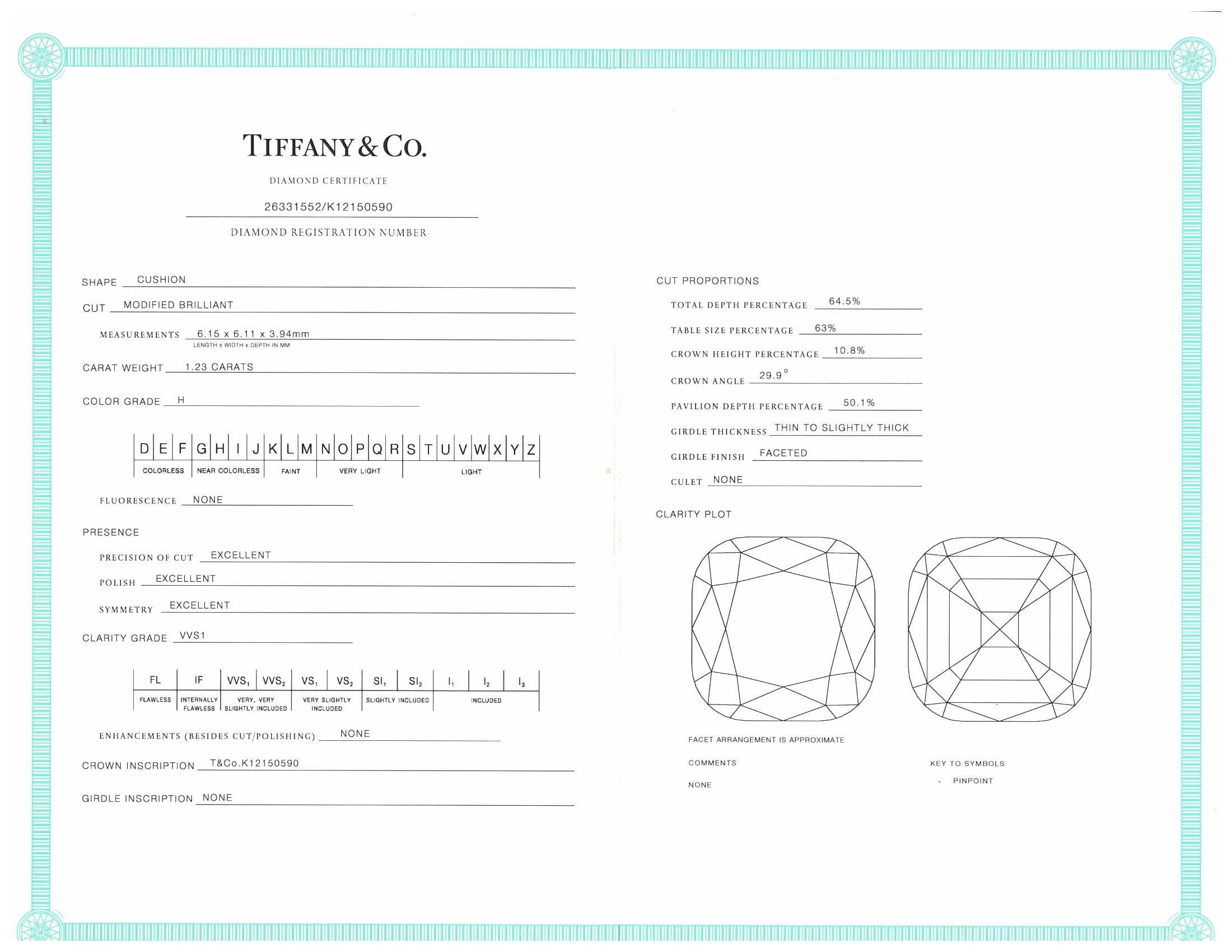 Tiffany & Co. Legacy Cushion Diamant-Verlobungsring 1,56 Karat Ttl, HVVS1 Ex-Schliff 3