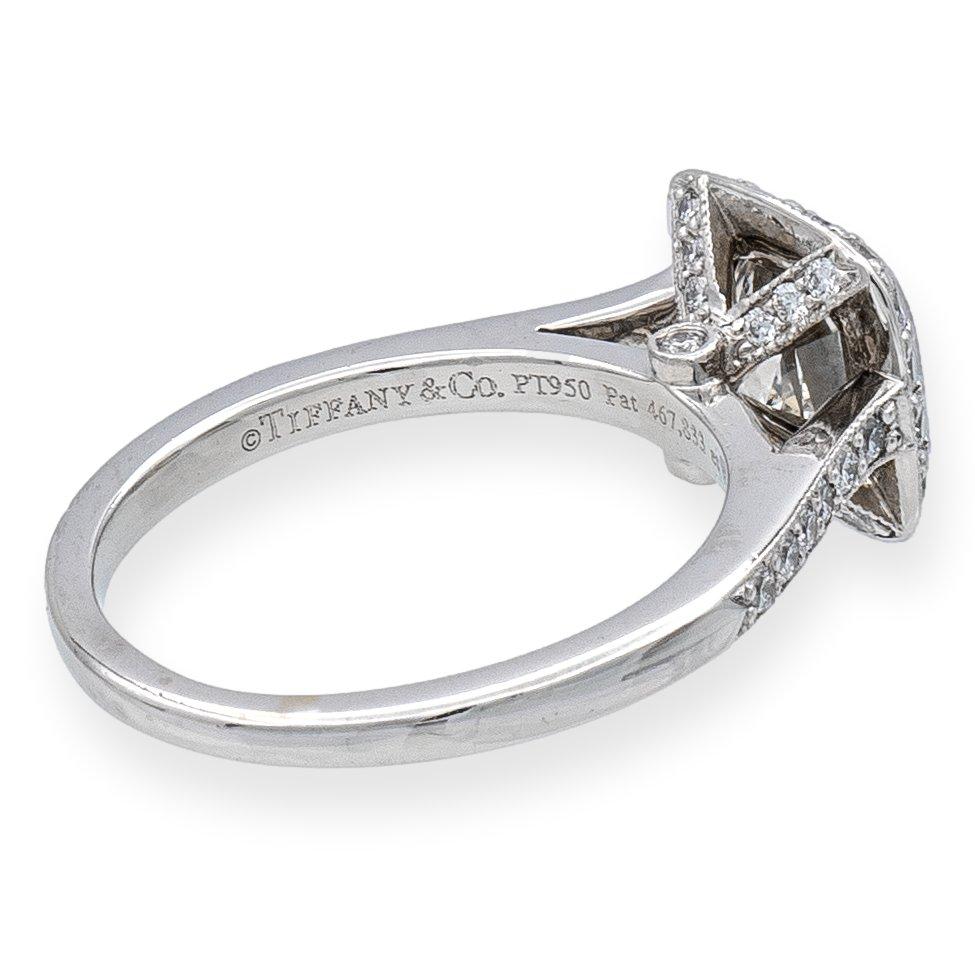 Modern Tiffany & Co. Legacy Cushion Diamond Engagement Ring 1.56ct Ttl, HVVS1 Ex Cut