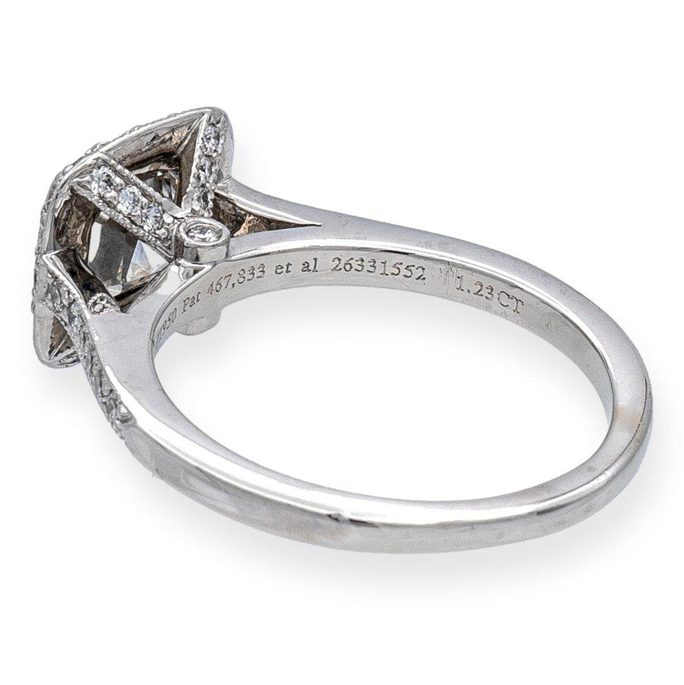 Tiffany & Co. Legacy Cushion Diamond Engagement Ring 1.56ct Ttl, HVVS1 Ex Cut In Excellent Condition In New York, NY