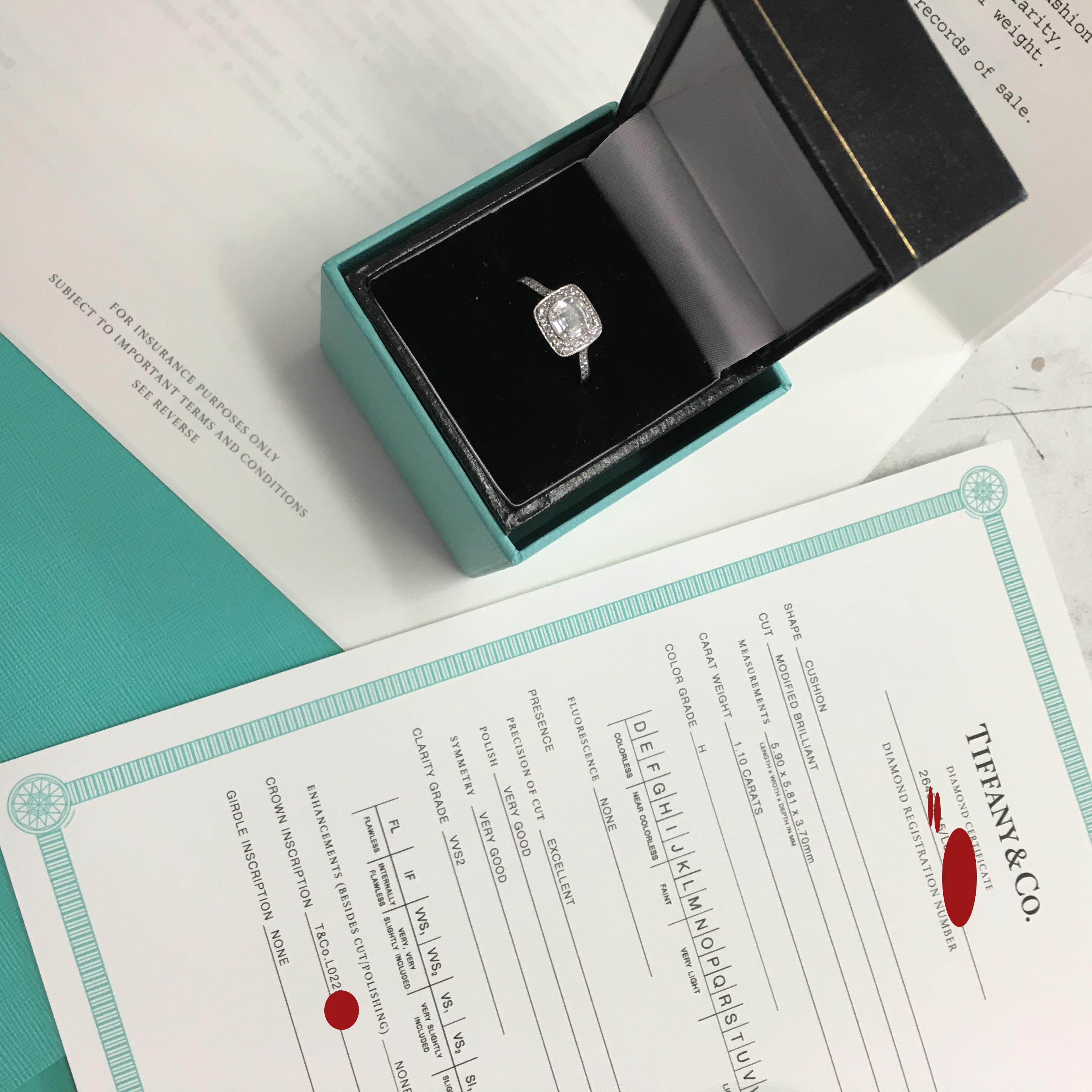 Tiffany & Co. Legacy Cushion Diamantring 1,43 Karat, H VVS2, Platin im Angebot 2