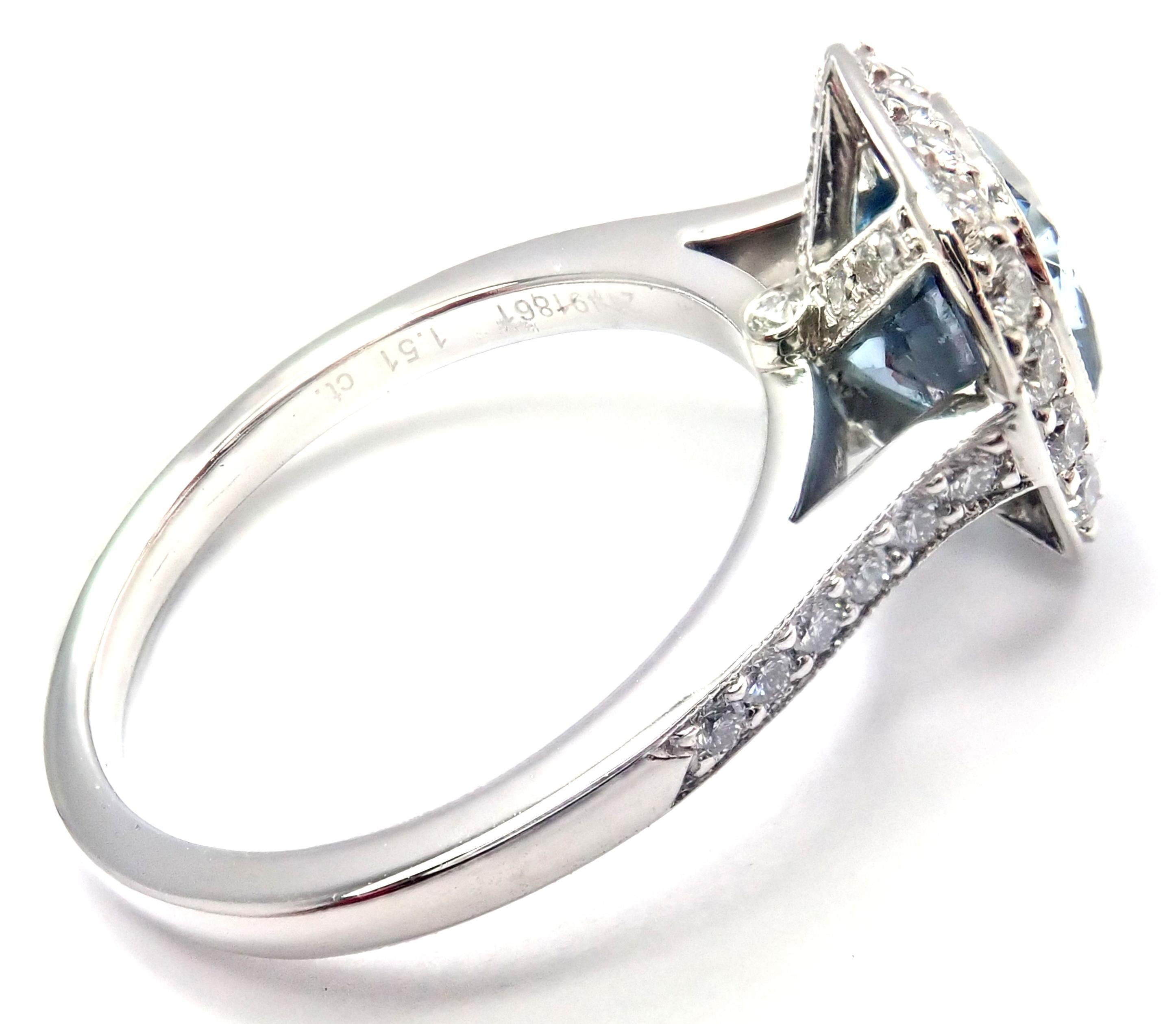 Platinum Diamond And Aquamarine Legacy Ring by Tiffany & Co. 
With Round brilliant cut diamonds VS1 clarity, G color total weight approx. .50ct
1 aquamarine total weight approx. 1.51ct
Details: 
Ring Size: 6
Weight: 6.1 grams 
Width: 15mm
Stamped