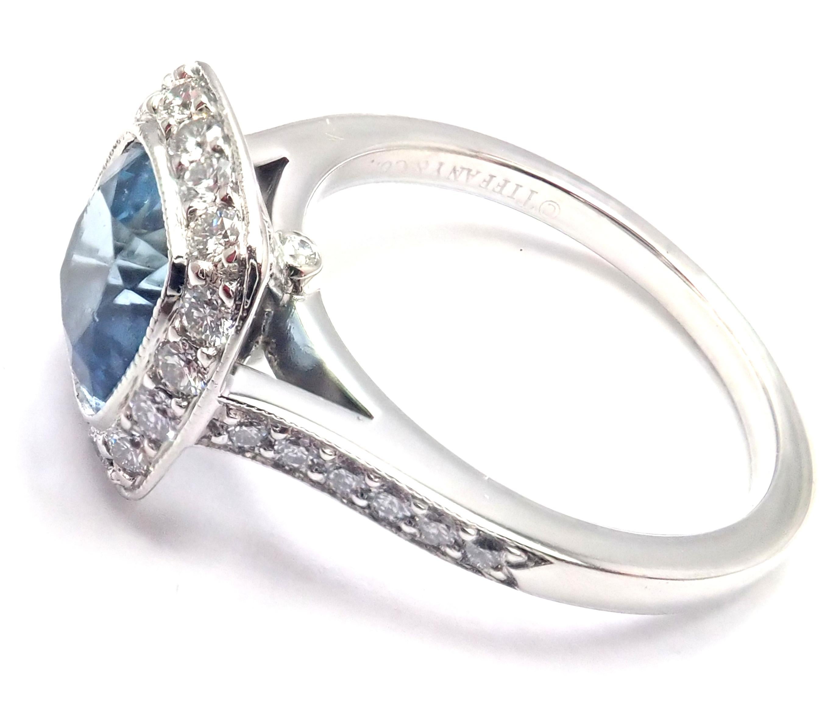 Brilliant Cut Tiffany & Co. Legacy Diamond Aquamarine Platinum Ring