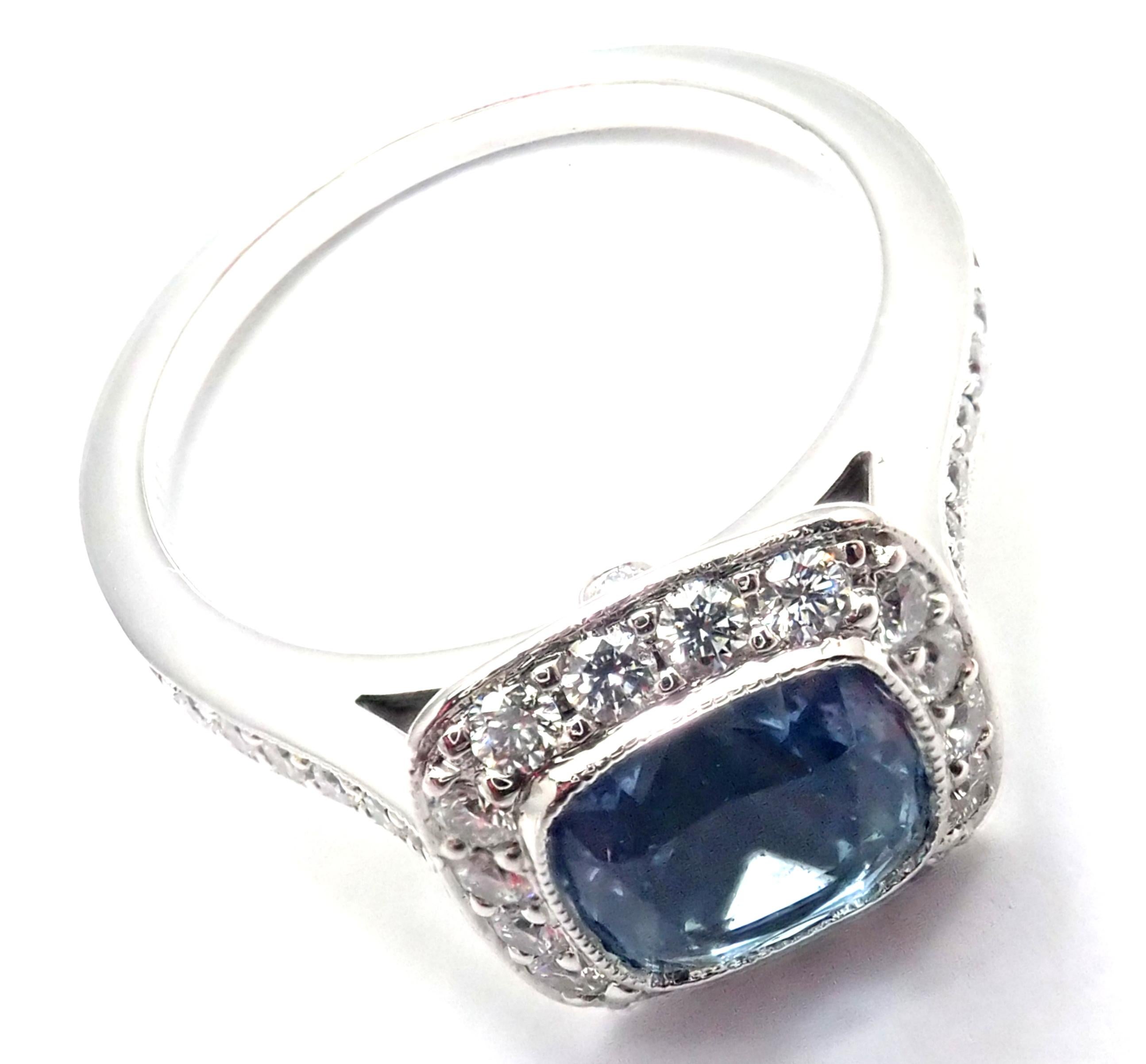 Tiffany & Co. Legacy Diamond Aquamarine Platinum Ring In Excellent Condition In Holland, PA