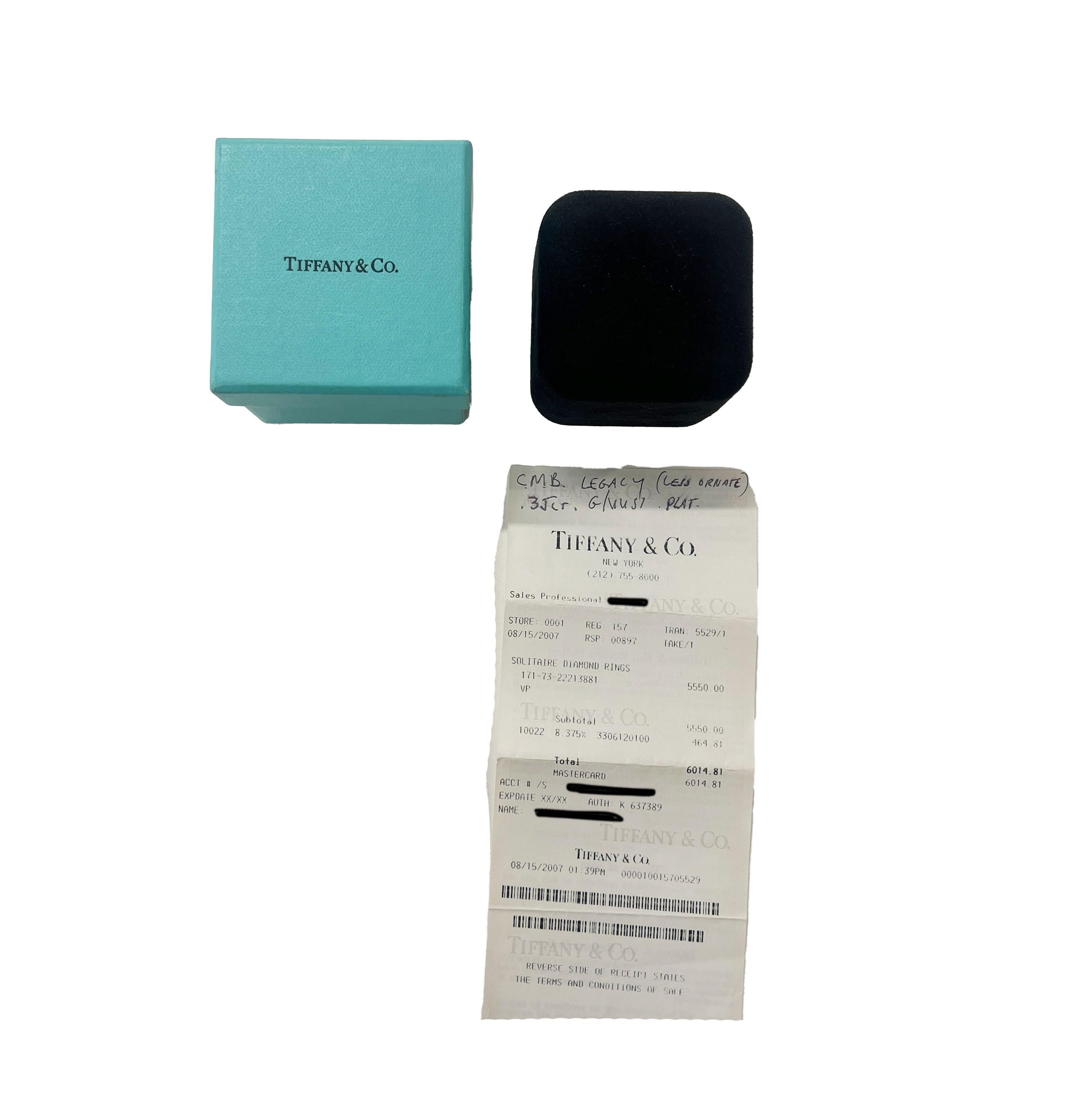 Tiffany & Co. Legacy Diamond Engagement Ring in Platinum G VVS1 0.45 CTW 1