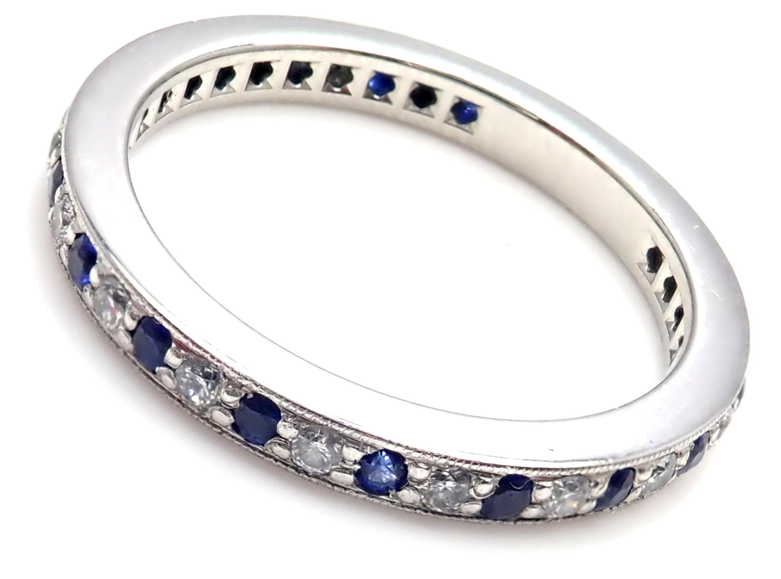 Tiffany & Co. Legacy Diamond Sapphire Eternity Platinum Band Ring In Excellent Condition In Holland, PA