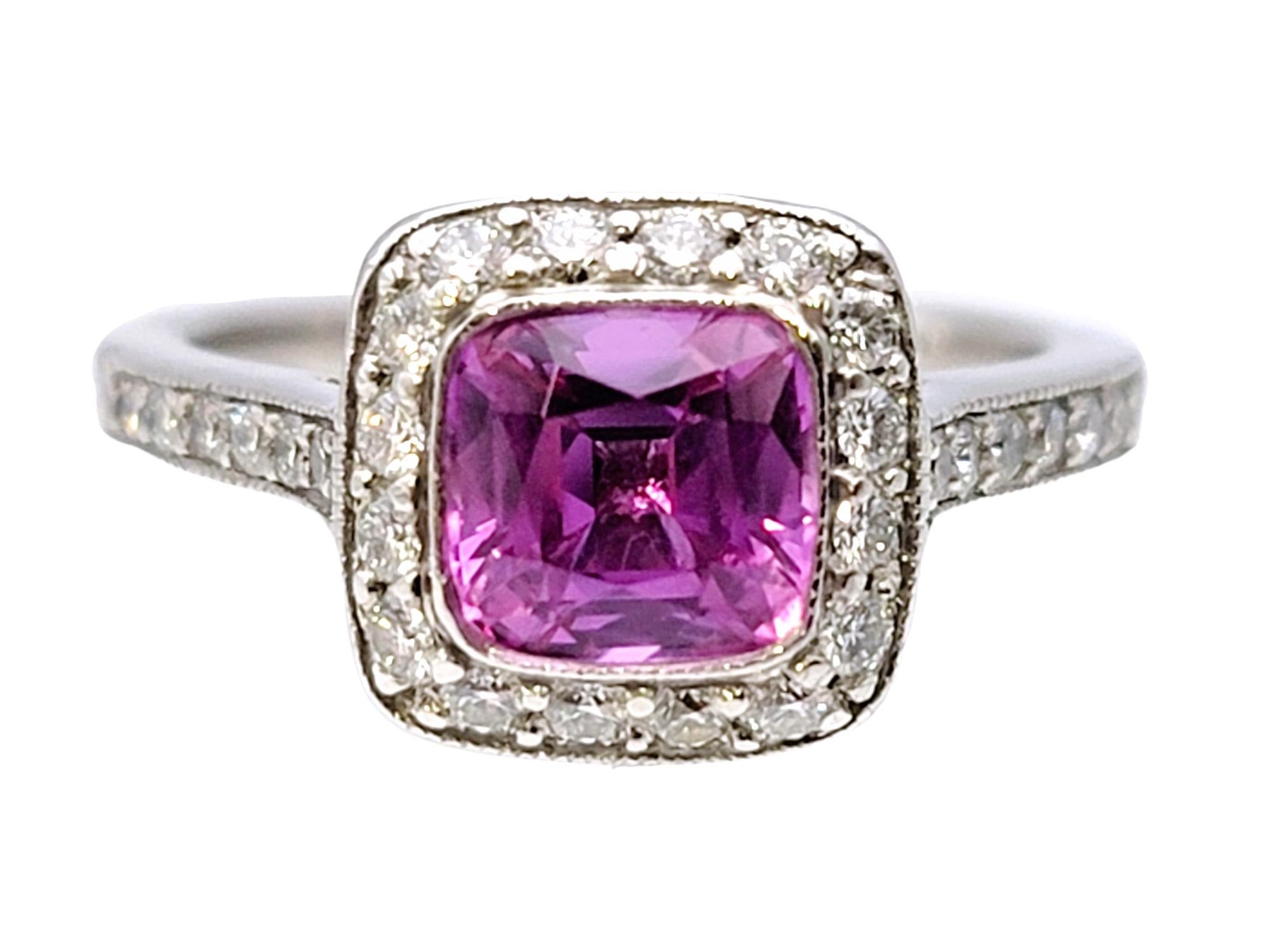 Edwardian Tiffany & Co. Legacy Pink Sapphire and Diamond Halo Ring in Platinum For Sale