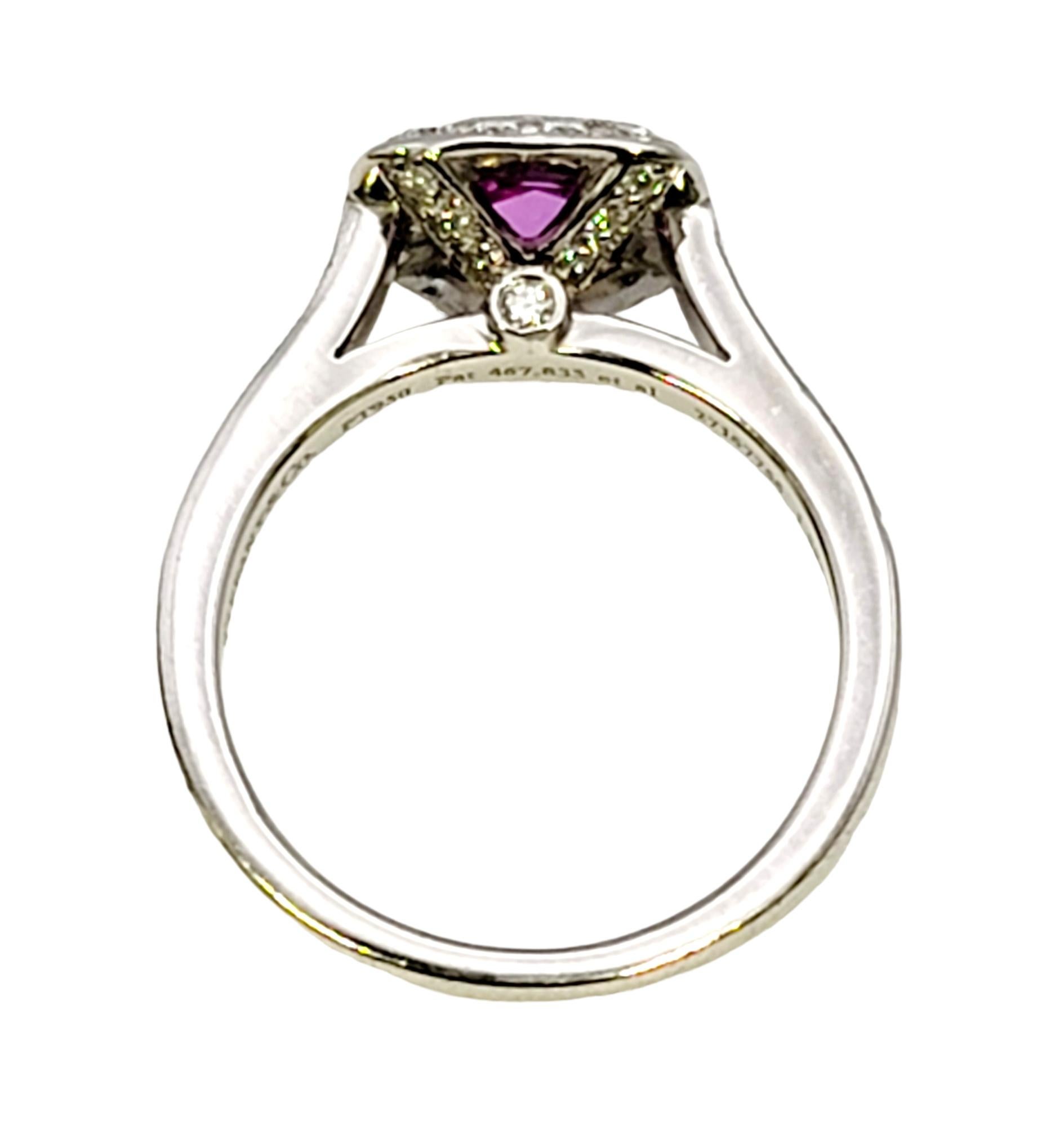 Cushion Cut Tiffany & Co. Legacy Pink Sapphire and Diamond Halo Ring in Platinum For Sale