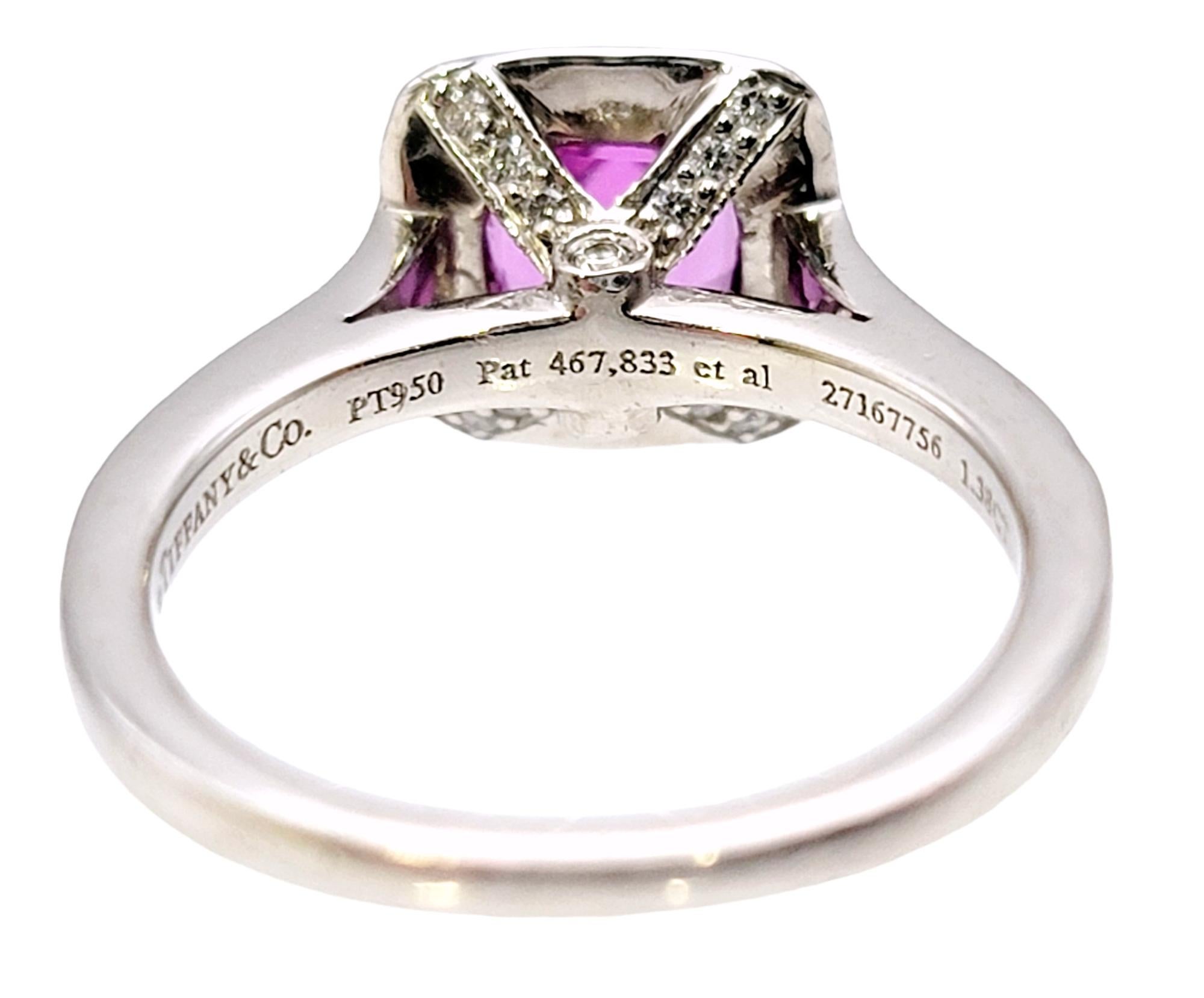 Tiffany & Co. Legacy Pink Sapphire and Diamond Halo Ring in Platinum In Good Condition For Sale In Scottsdale, AZ