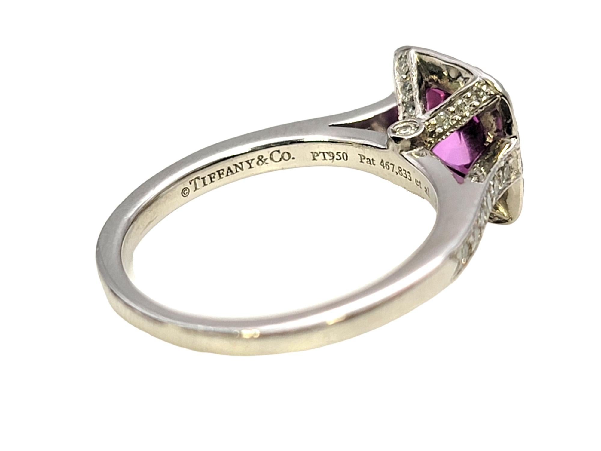 Women's Tiffany & Co. Legacy Pink Sapphire and Diamond Halo Ring in Platinum For Sale