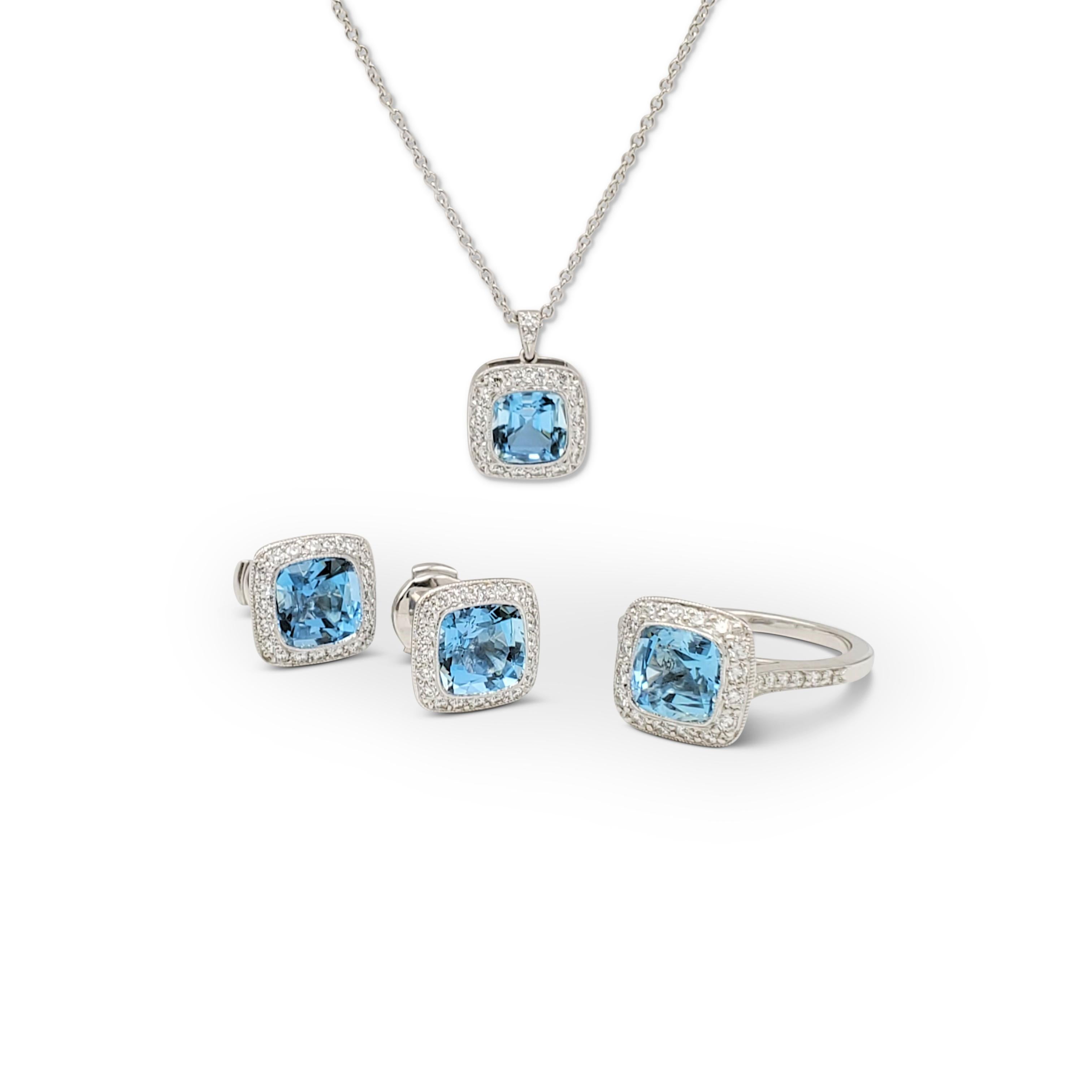 Round Cut Tiffany & Co. 'Legacy' Platinum Aquamarine and Diamond Earrings