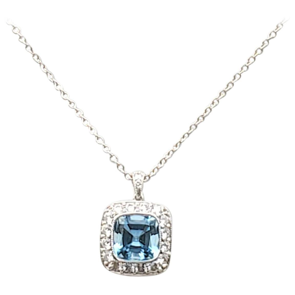 Tiffany & Co. 'Legacy' Platinum Aquamarine and Diamond Pendant Necklace