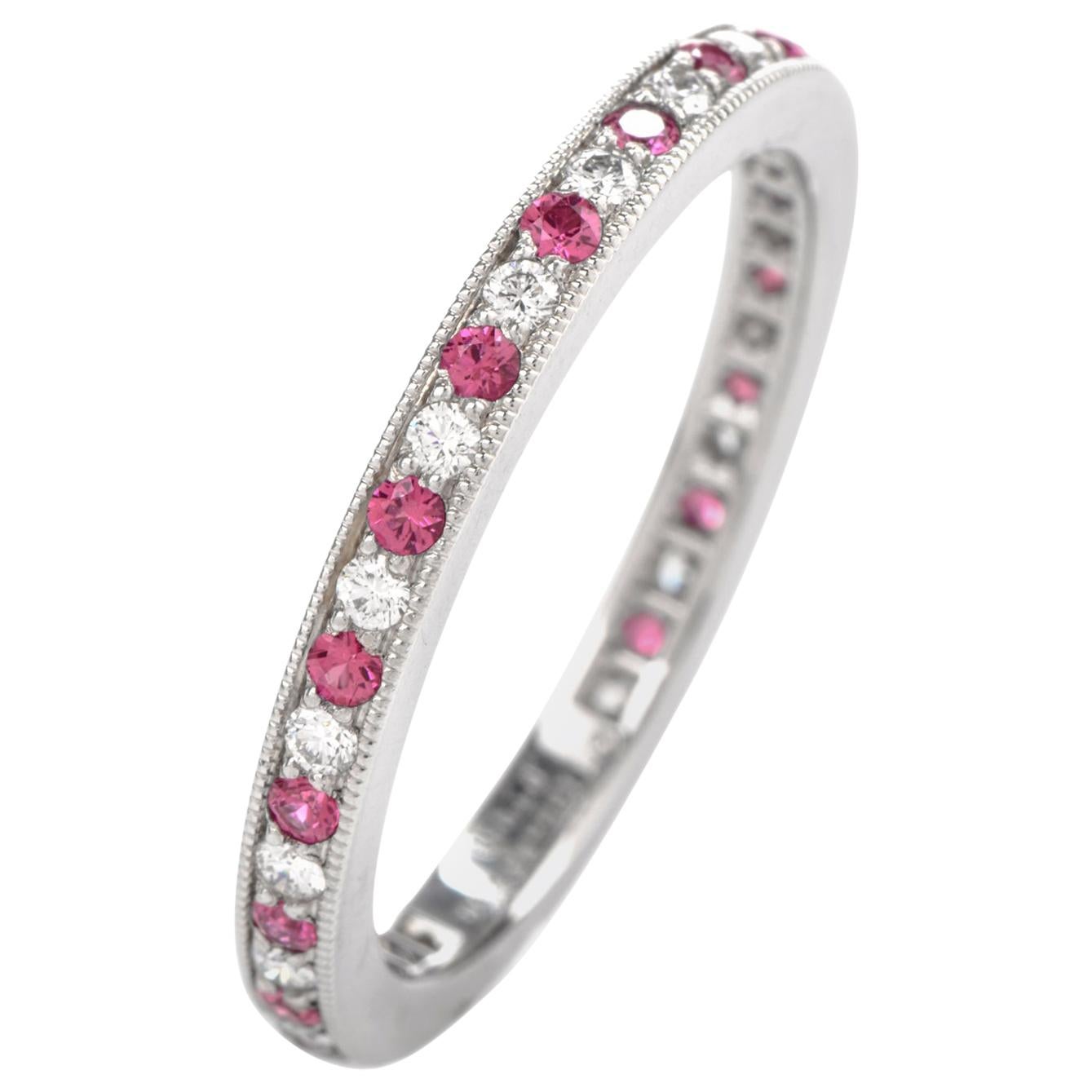 Tiffany & Co. Legacy Platinum Diamond and Pink Sapphire Band Retail $3100