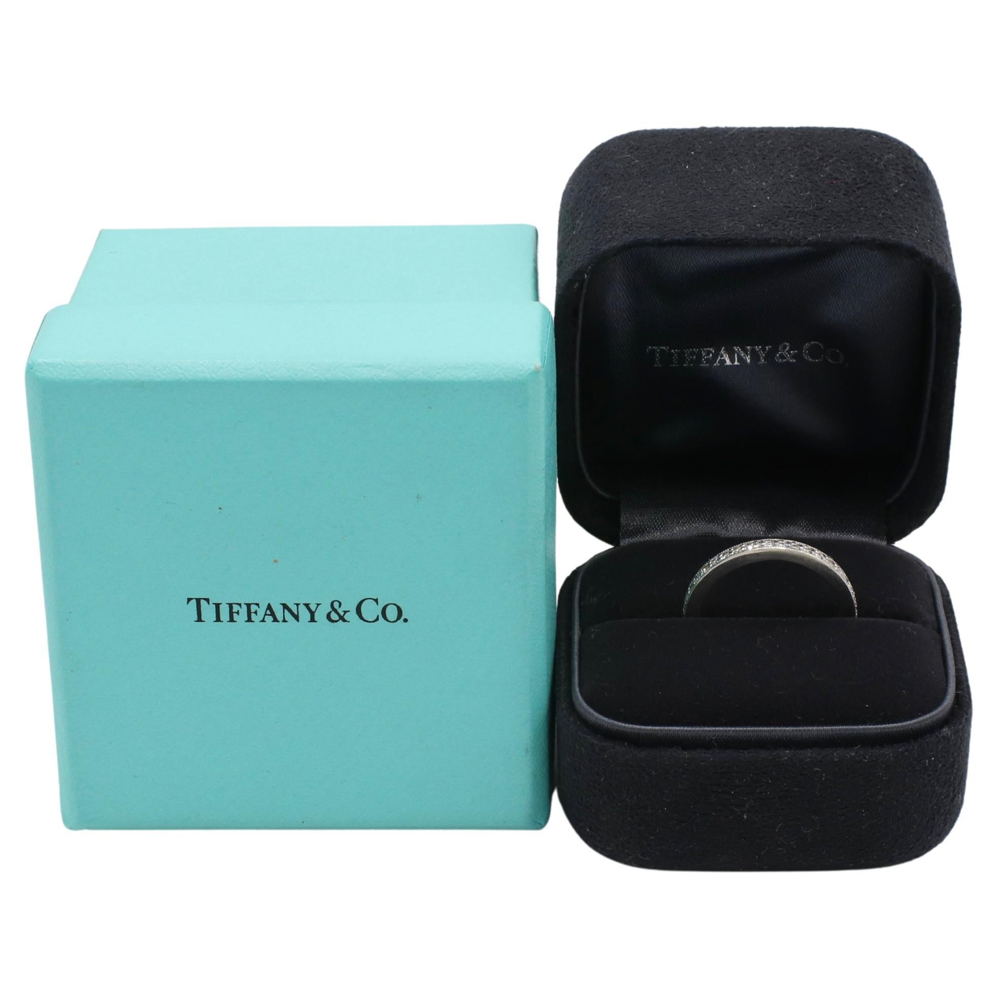 Round Cut Tiffany & Co Legacy Platinum Pave Diamond Full Eternity 2.2mm Wedding Band Ring For Sale