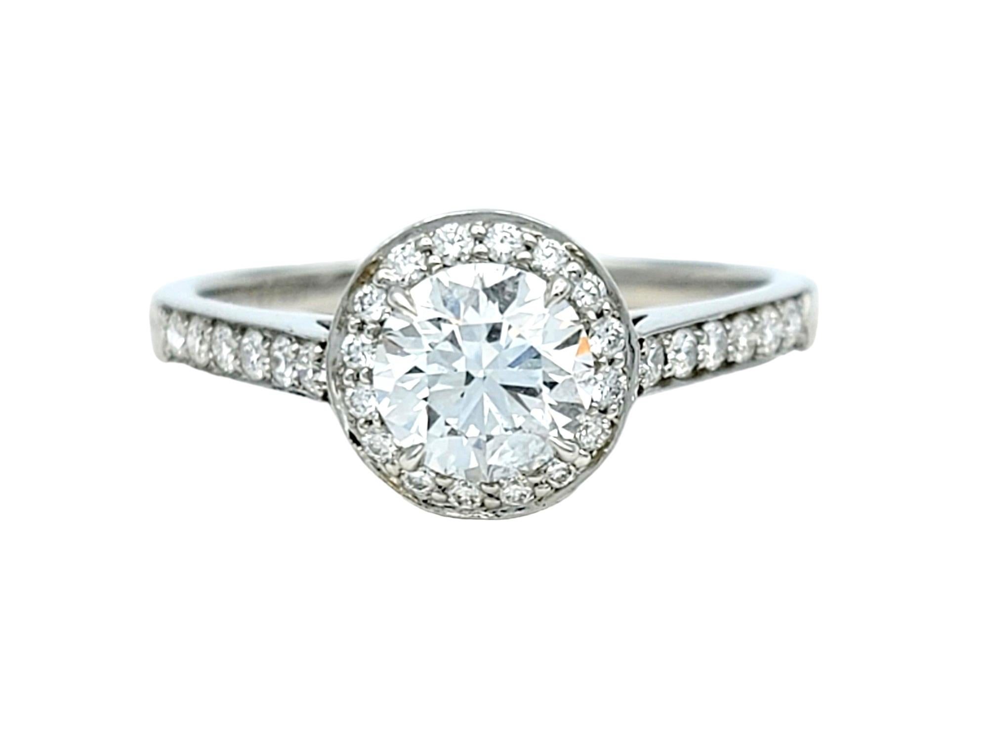 Contemporary Tiffany & Co. Legacy Round .70 Carat Diamond with Halo Engagement Ring Platinum For Sale