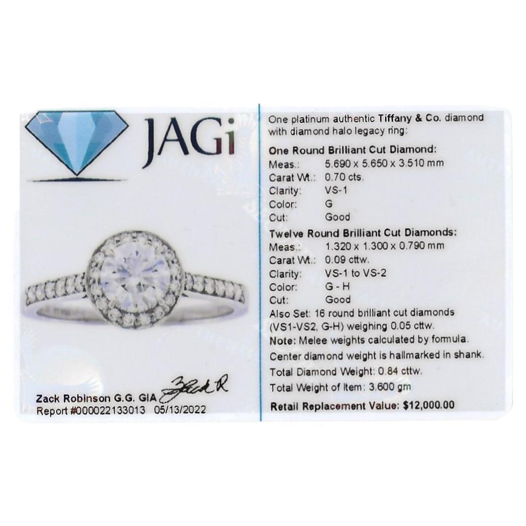 Tiffany & Co. Legacy Round Diamond Halo Diamond Engagement Ring .84 Carat Total  8