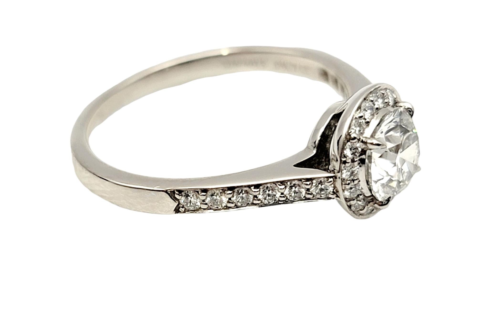 Contemporary Tiffany & Co. Legacy Round Diamond Halo Diamond Engagement Ring .84 Carat Total 