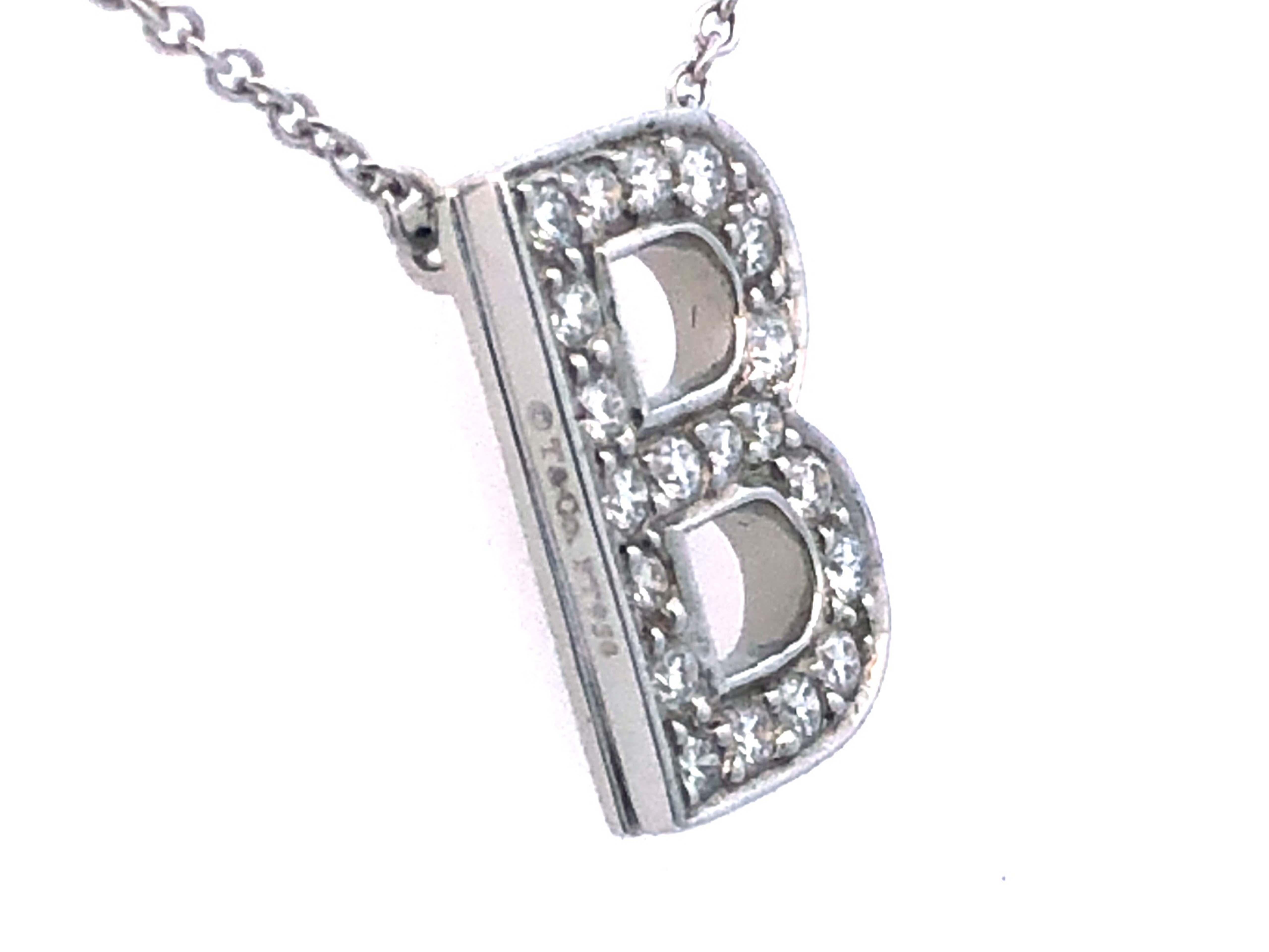Modern Tiffany & Co Letter B Diamond Necklace in Platinum