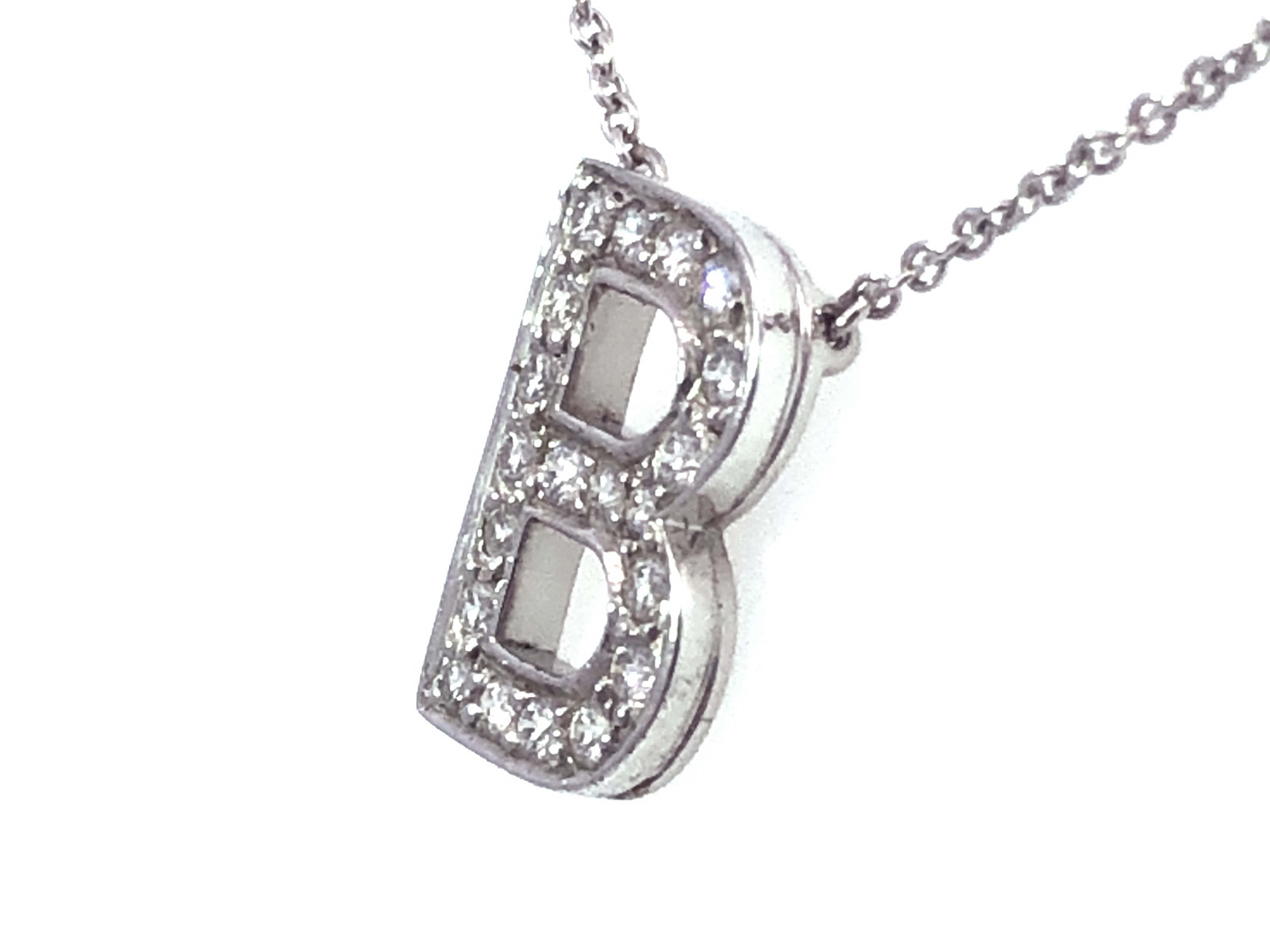 Round Cut Tiffany & Co Letter B Diamond Necklace in Platinum