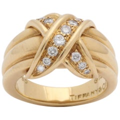 Tiffany & Co. Letter "X" Design Diamond with Ridged Gold Chic Ring