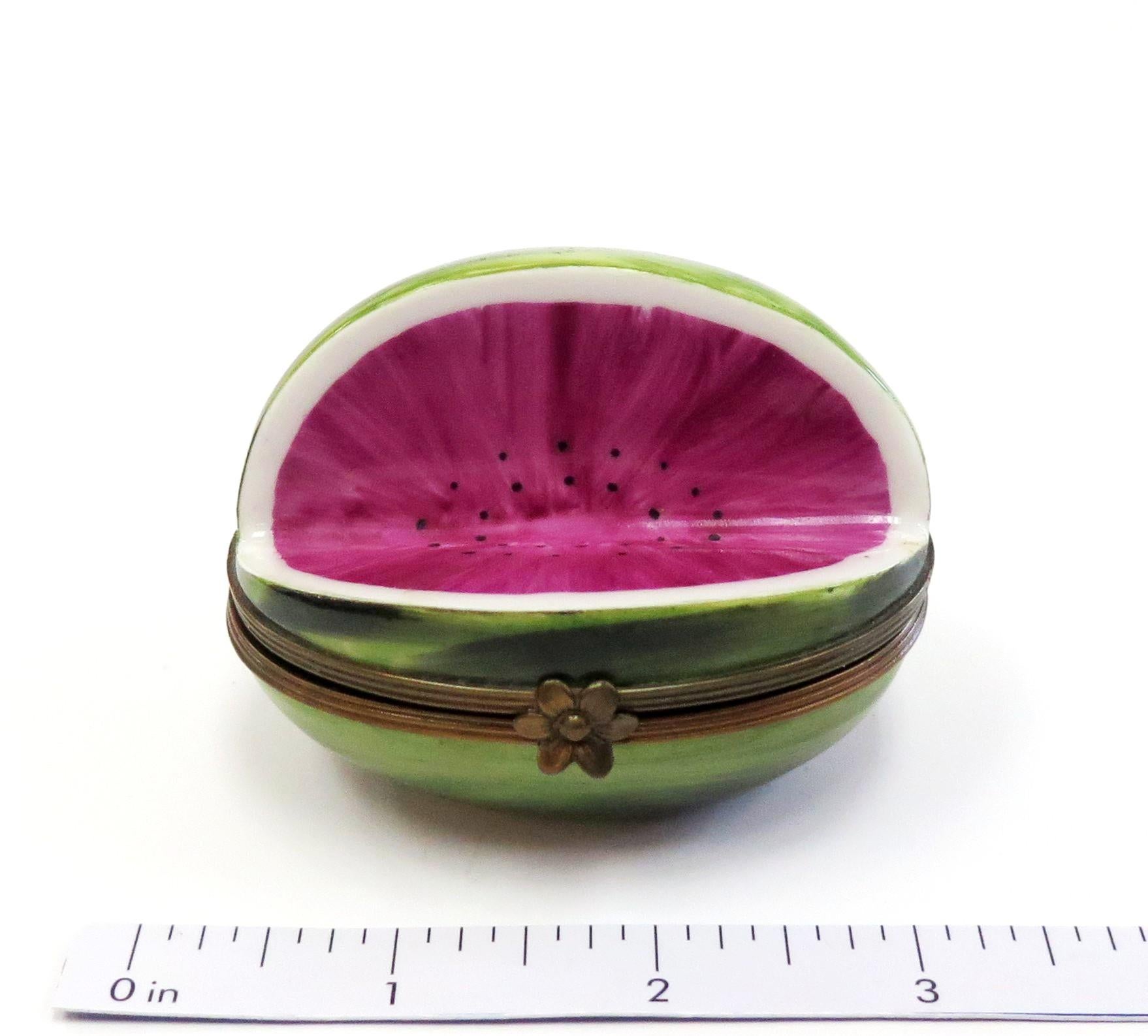 Tiffany & Co. Limoges France Box Hand-Painted Cut Watermelon Shape Trinket Box In Excellent Condition In Bellmore, NY