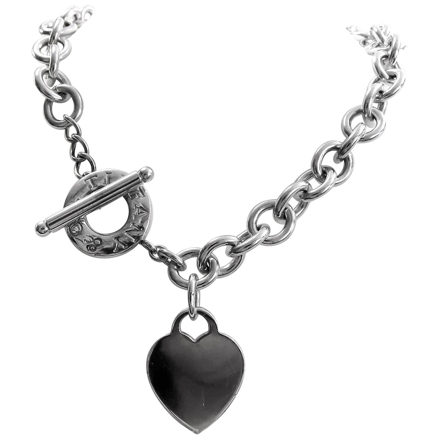 Tiffany & Co. Link Heart Tag Necklace Choker Sterling Silver Toggle Clasp