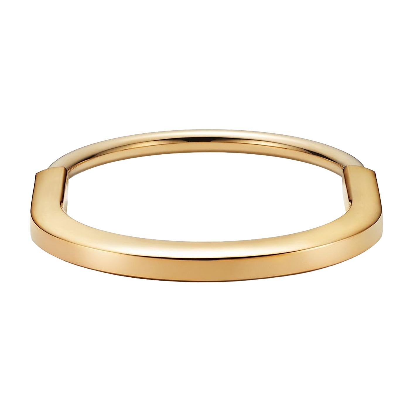 Modernist Tiffany & Co Lock Bangle 18k Yellow Gold Medium Size Bracelet