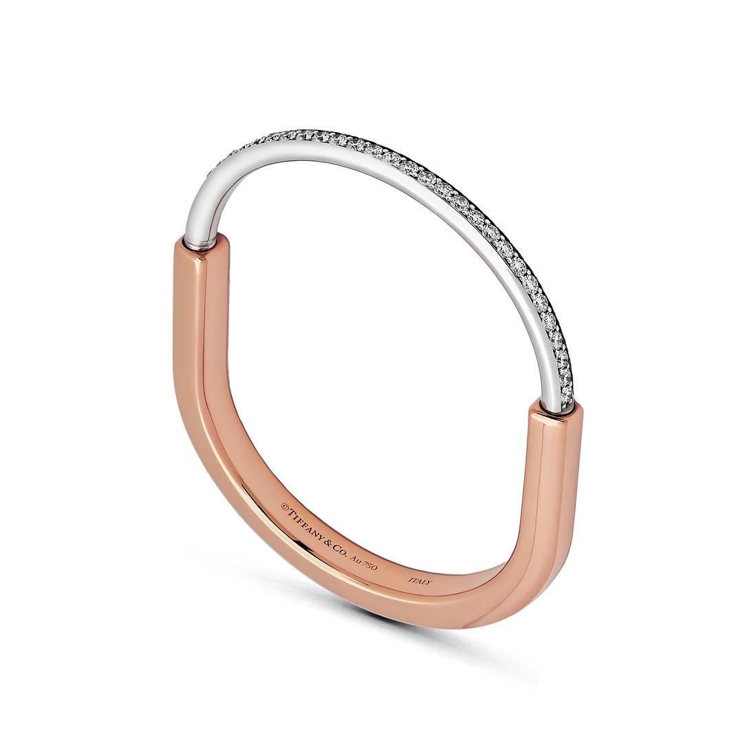 Tiffany & Co. Lock Bangle in Rose and White Gold with Half Pavé Diamonds 7015833 In New Condition For Sale In New York, NY