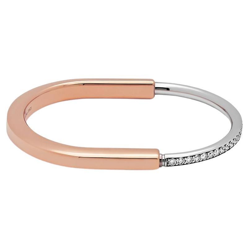 Tiffany & Co. Lock Bangle in Rose and White Gold with Half Pavé Diamonds 7015833 For Sale