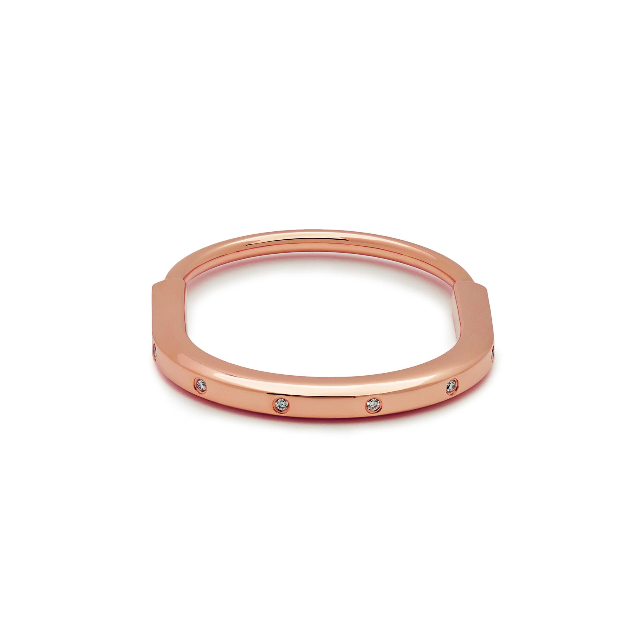 Round Cut Tiffany & Co. Lock Bangle in Rose Gold with Diamond Accents 70185296 For Sale