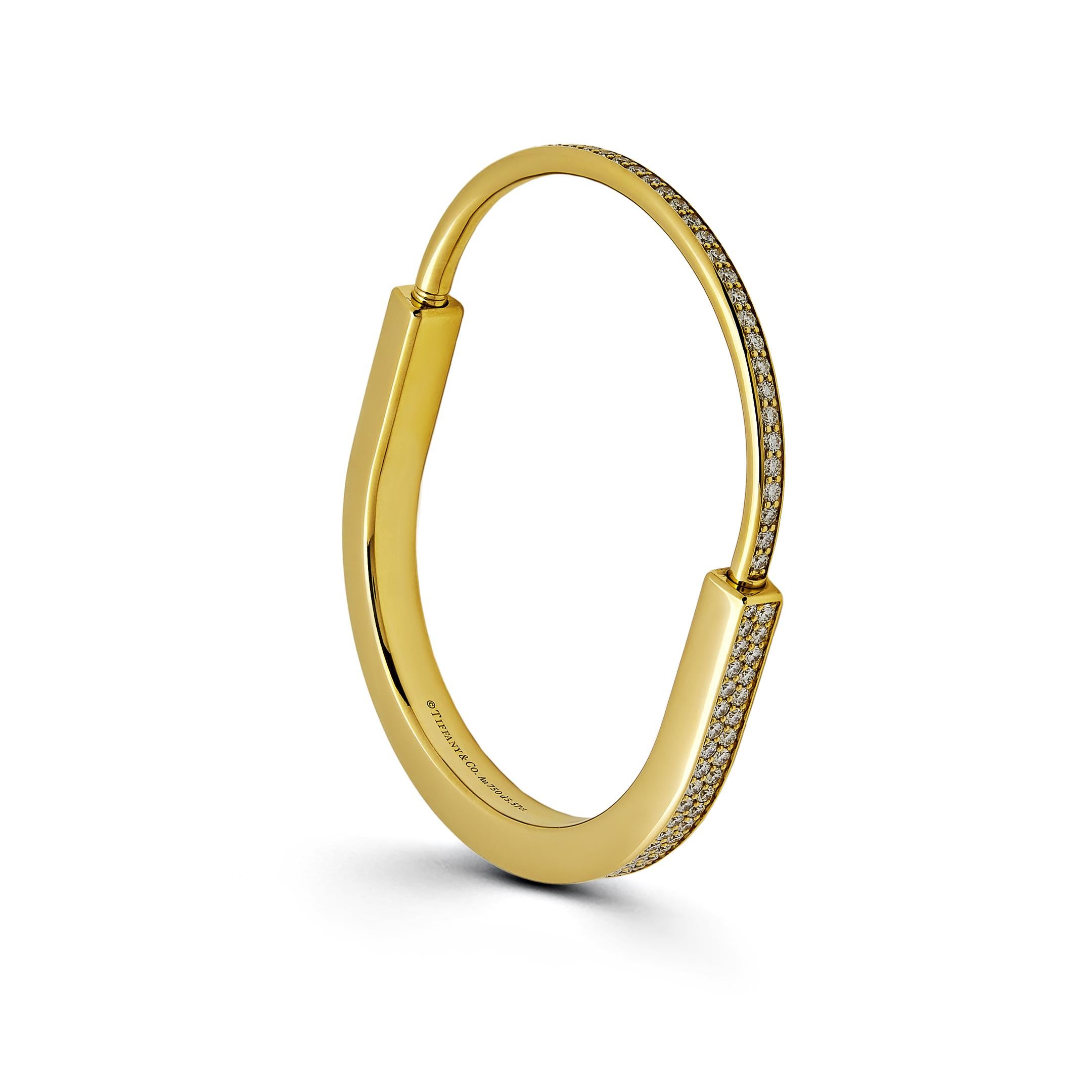Tiffany & Co. Lock Bangle in Yellow Gold with Full Pavé Diamonds 70158264 In Excellent Condition For Sale In New York, NY