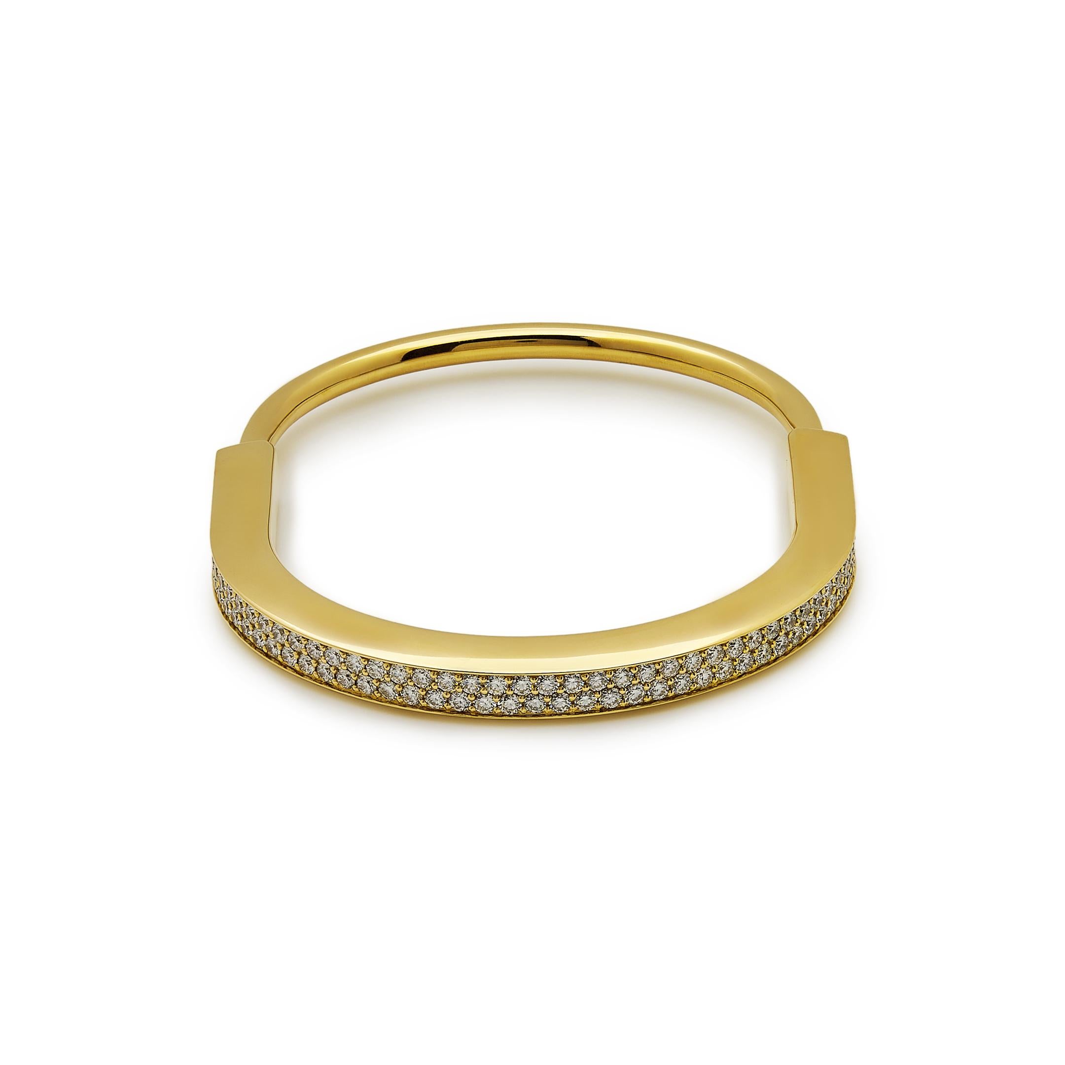 Tiffany & Co. Lock Bangle in Yellow Gold with Full Pavé Diamonds 70158264 In Excellent Condition For Sale In New York, NY