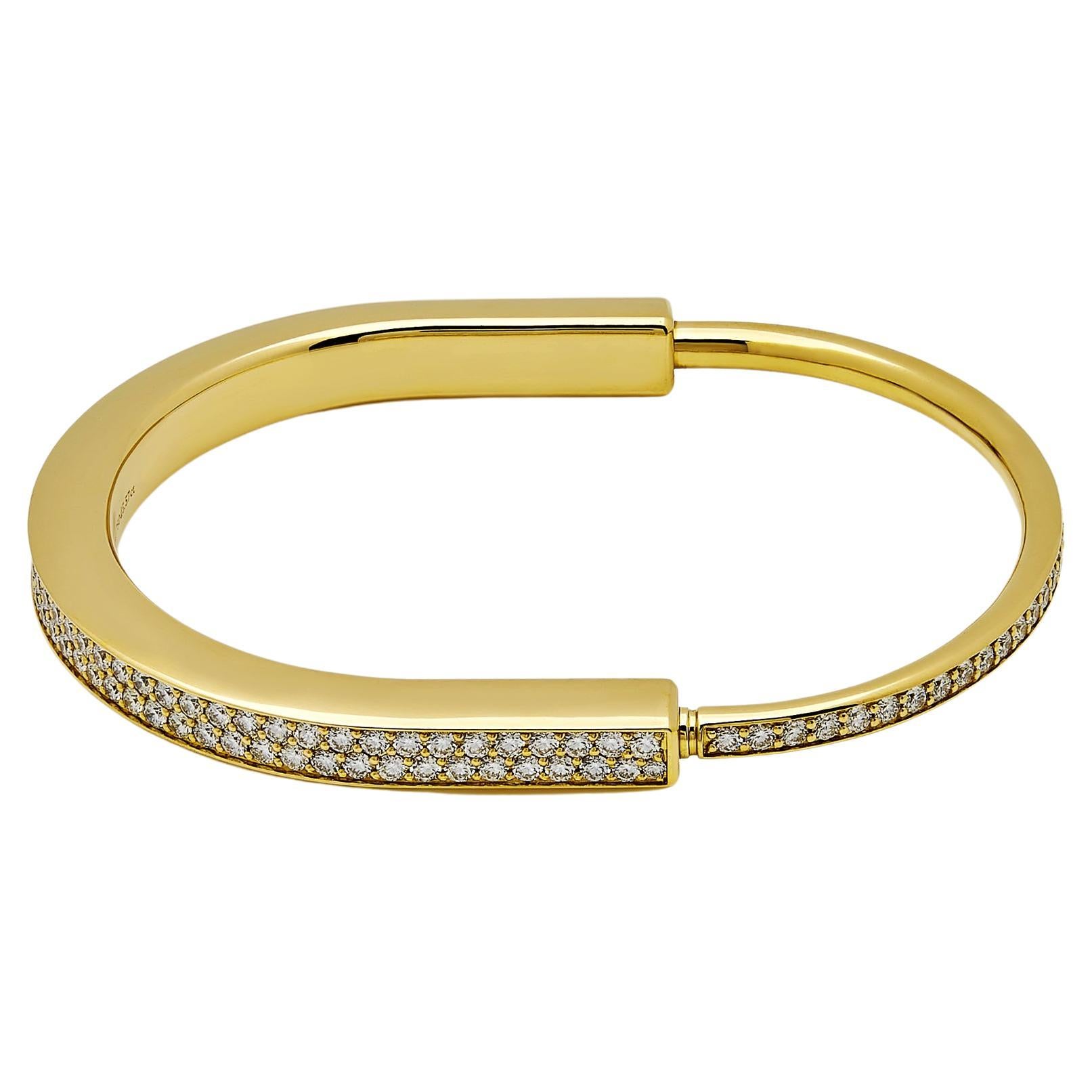 Tiffany & Co. Lock Bangle in Yellow Gold with Full Pavé Diamonds 70158264 For Sale
