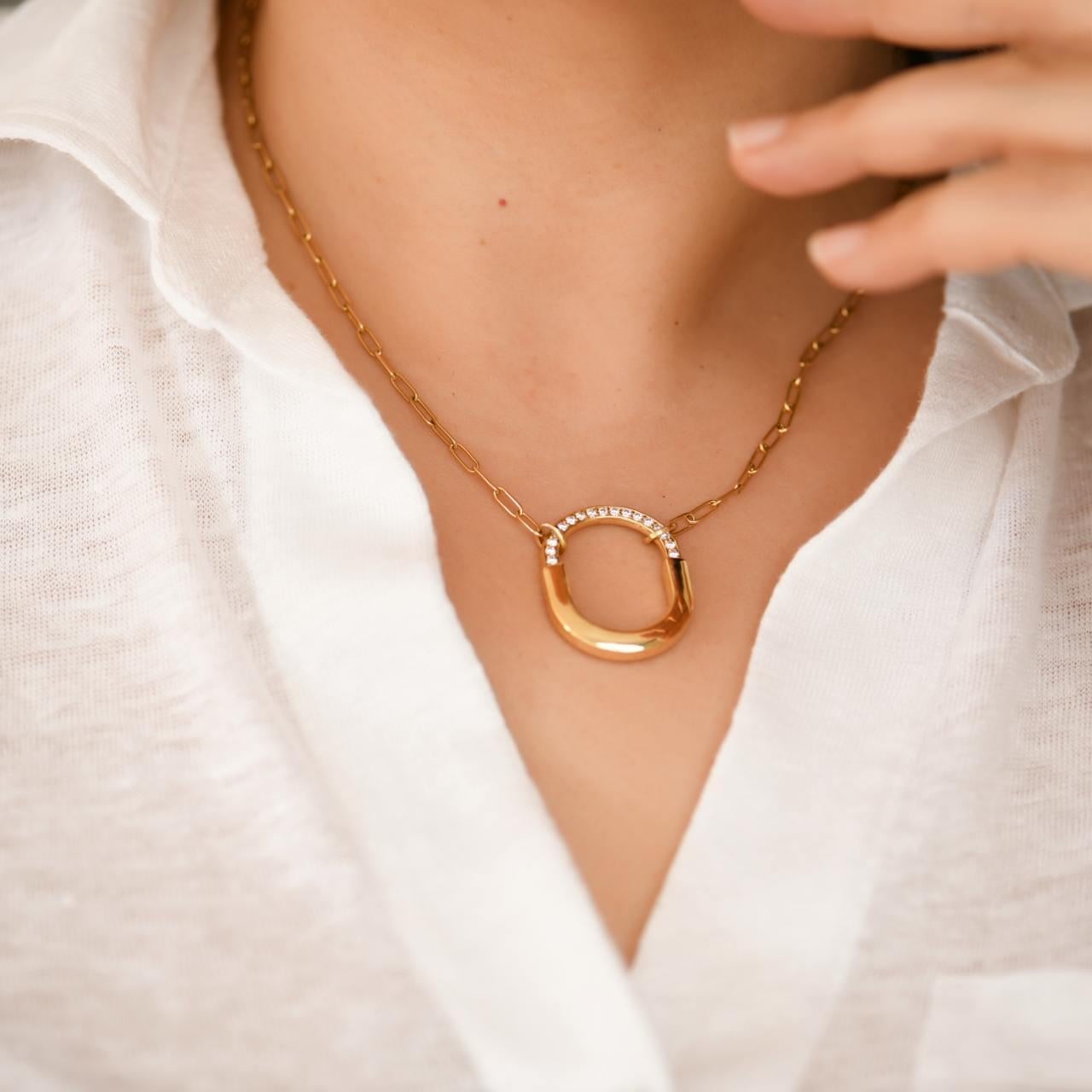 Uncut Tiffany & Co. Lock Diamond Pendant 18K Yellow Gold Medium Model Necklace For Sale