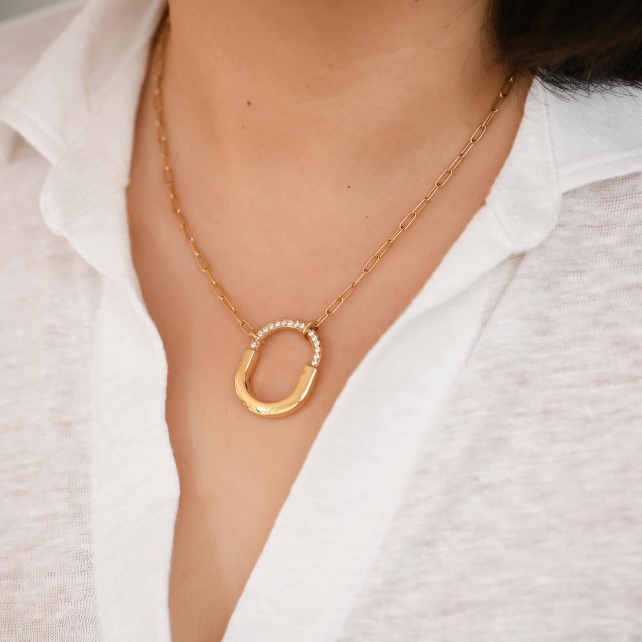 Women's or Men's Tiffany & Co. Lock Diamond Pendant 18K Yellow Gold Medium Model Necklace For Sale